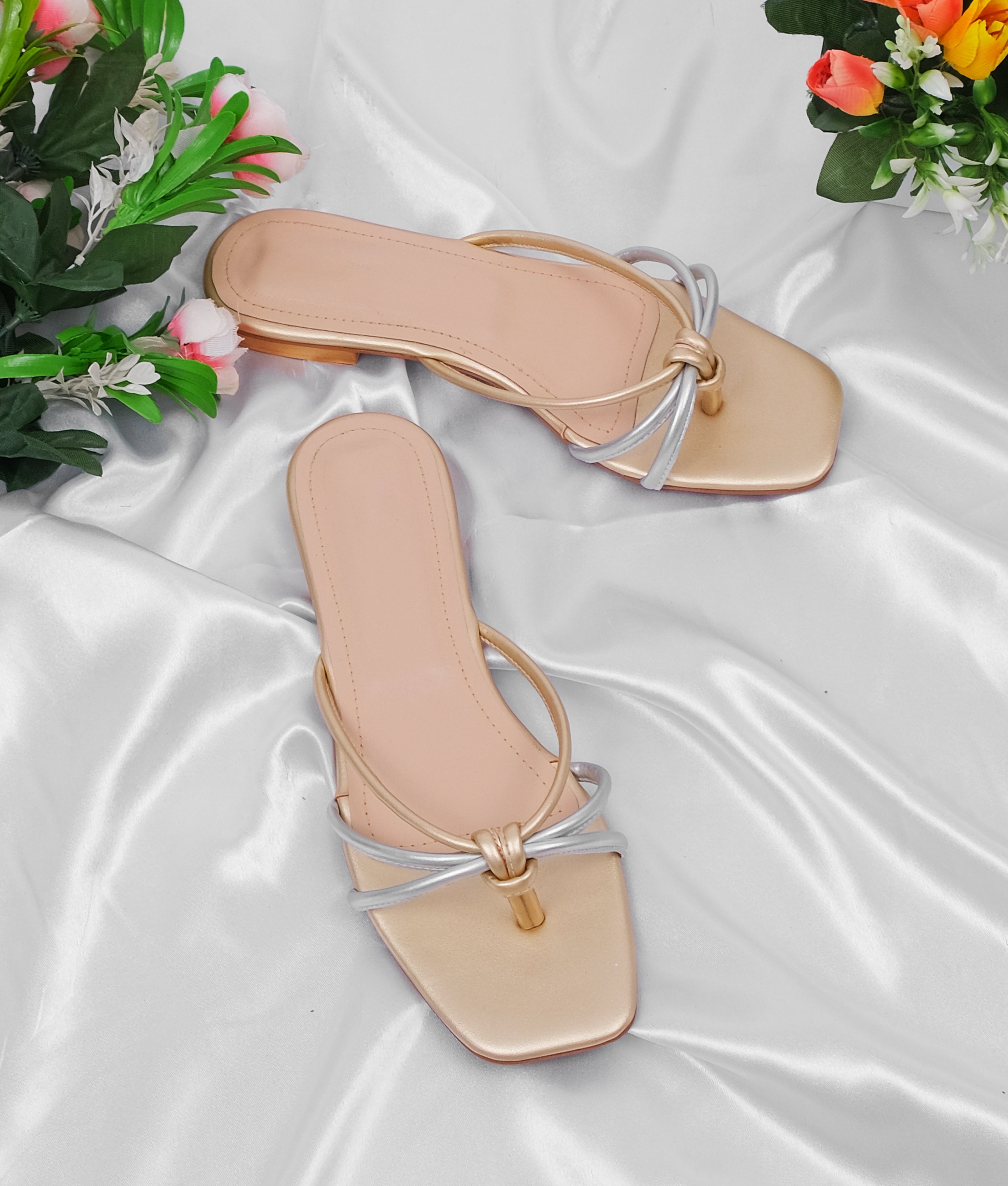 Casual golden thong sandals