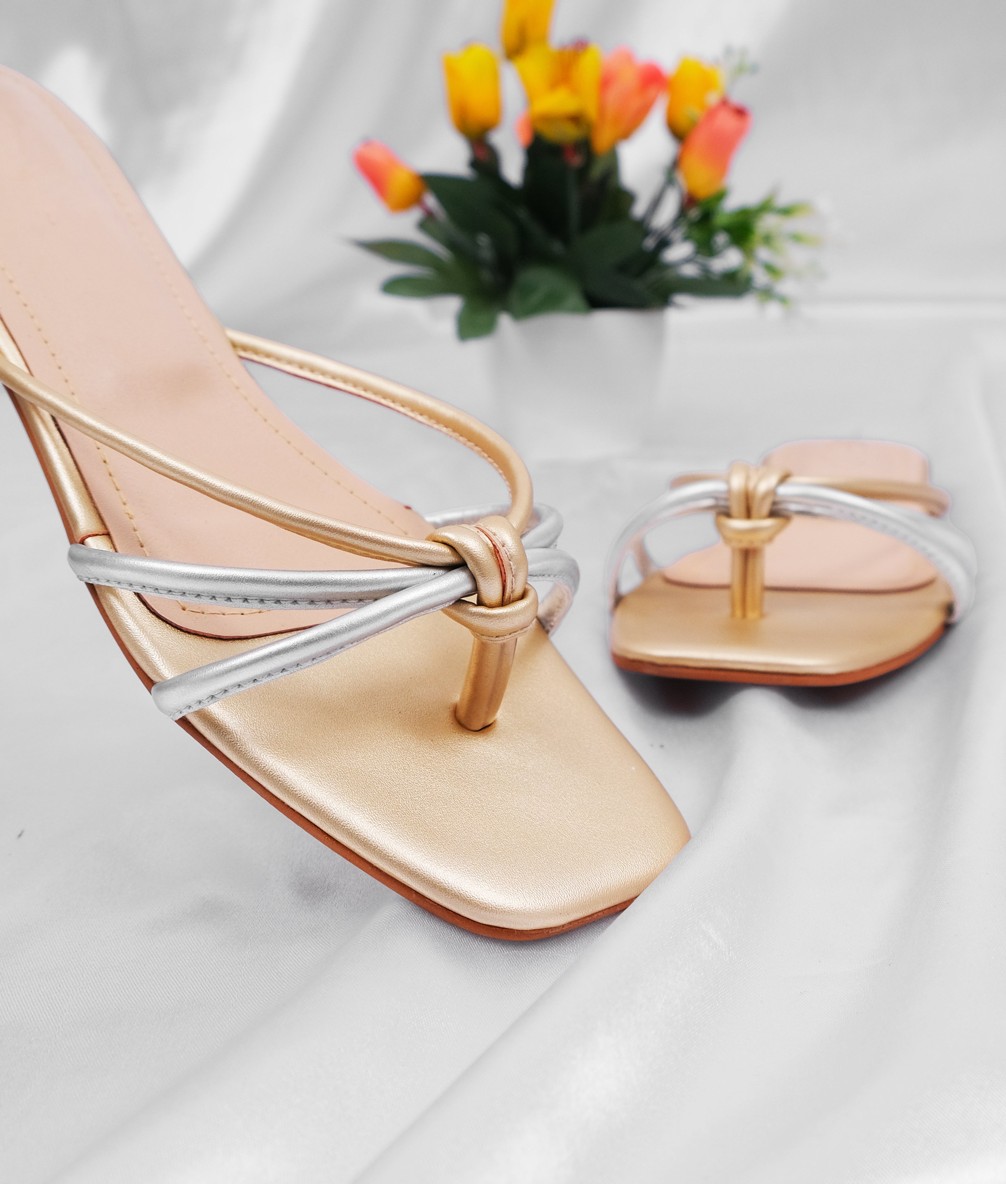 Casual golden thong sandals