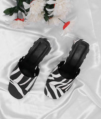 Chic zebra heeled mules