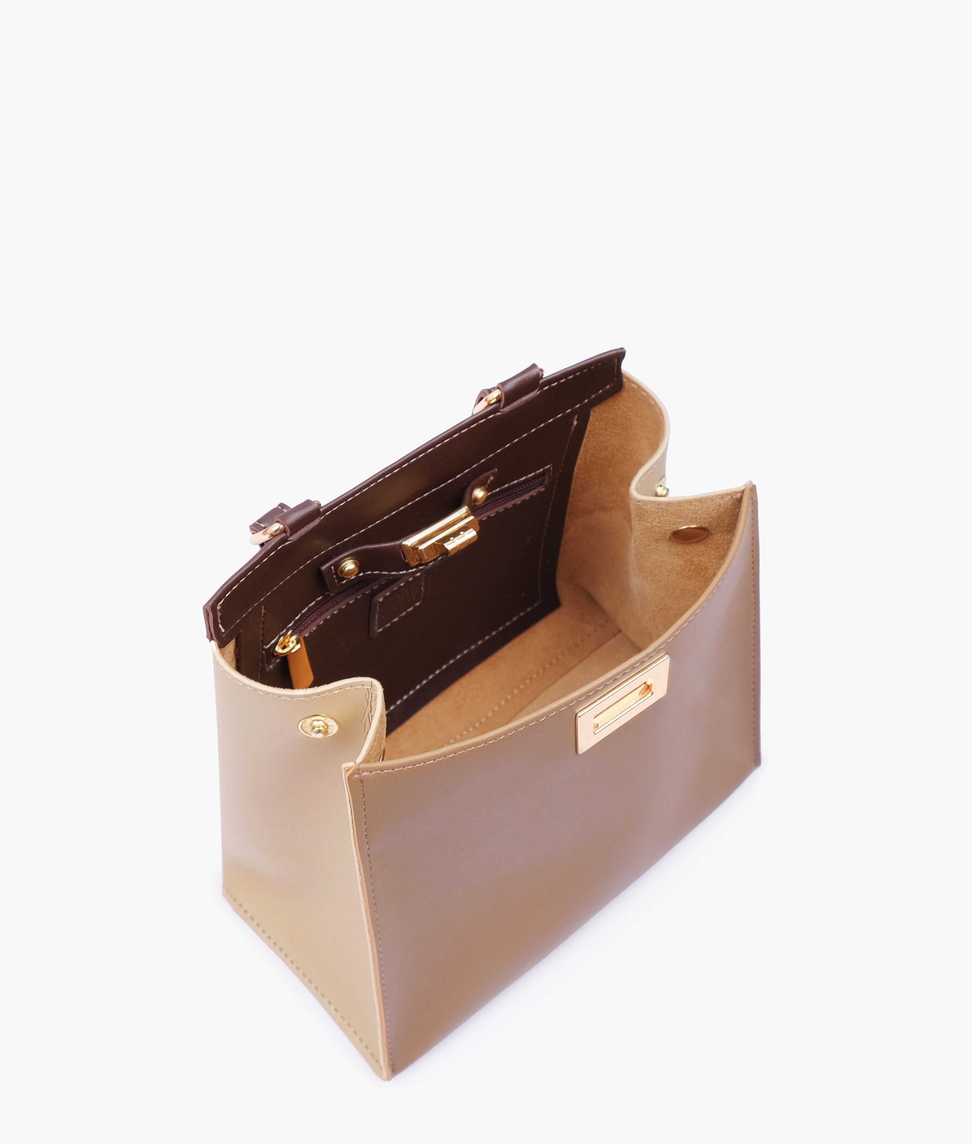 Coffee front lock top-handle mini bag