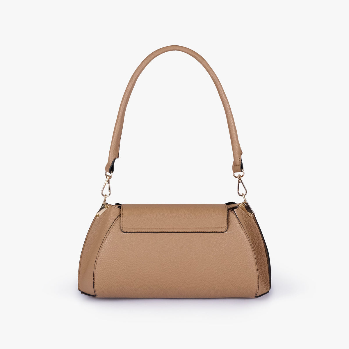 Back view of Coffee pebble baguette bag with exterior slip pocket