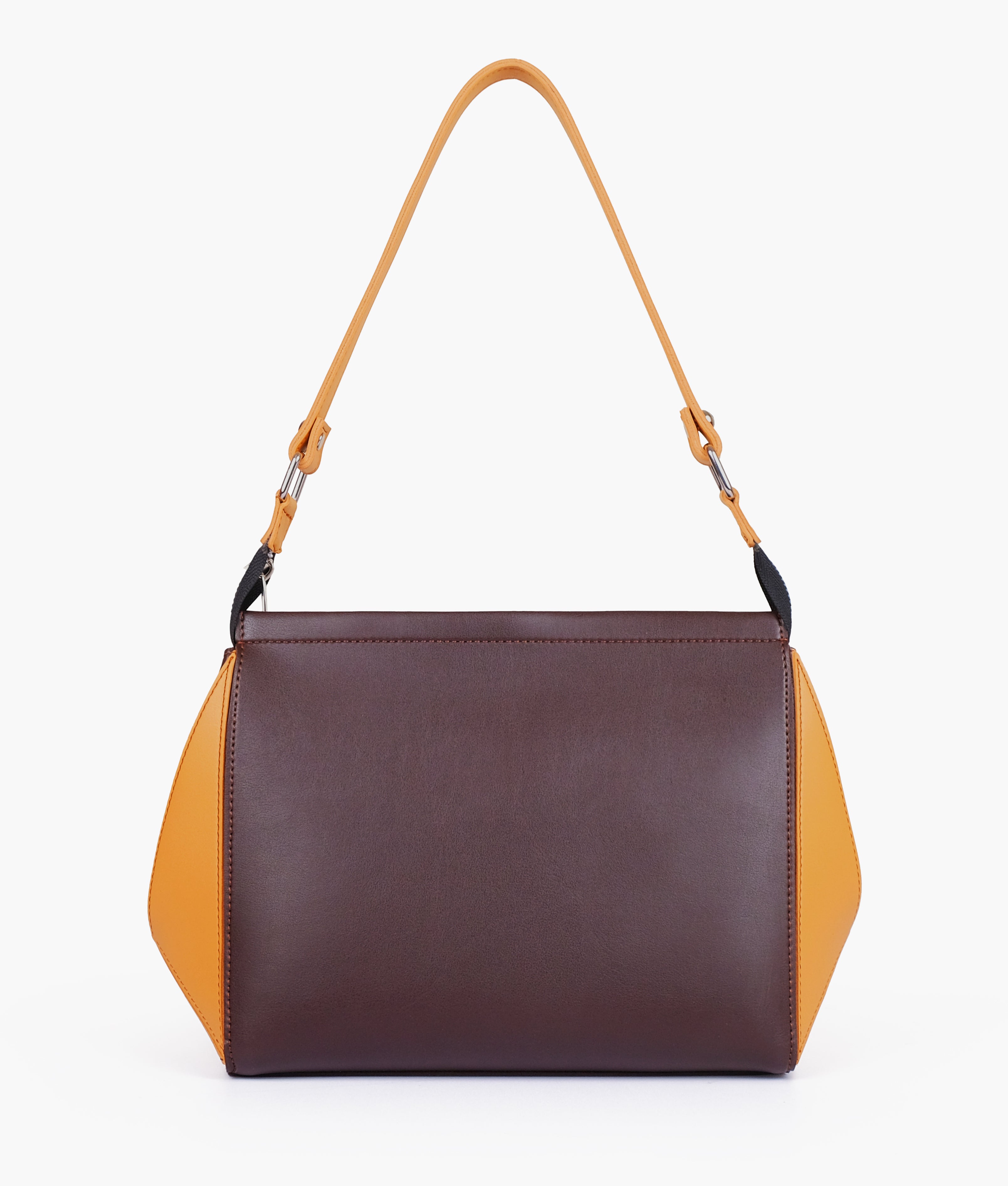 Dark brown and mustard trio twist handbag