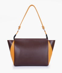 Dark brown and mustard trio twist handbag