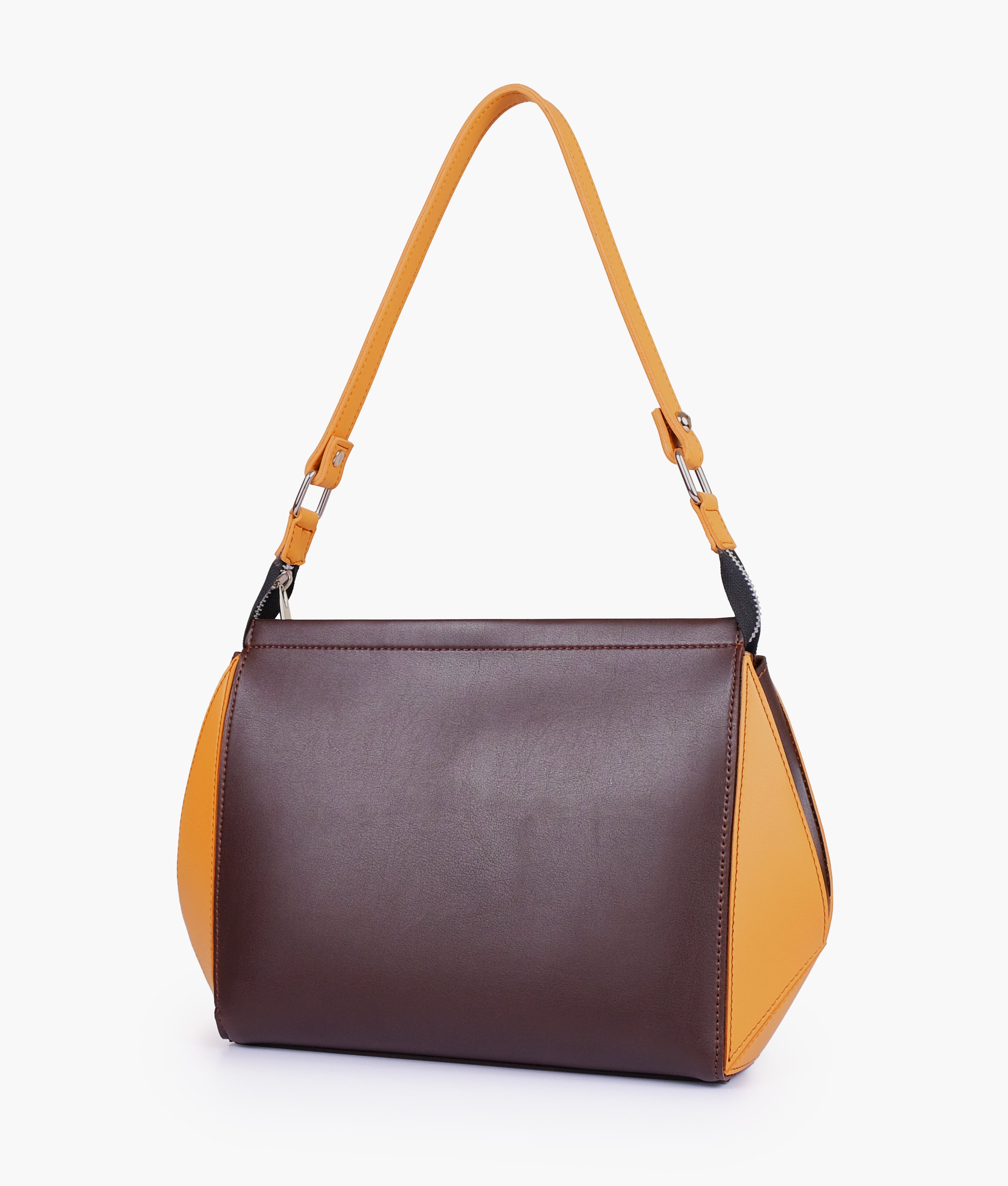 Dark brown and mustard trio twist handbag