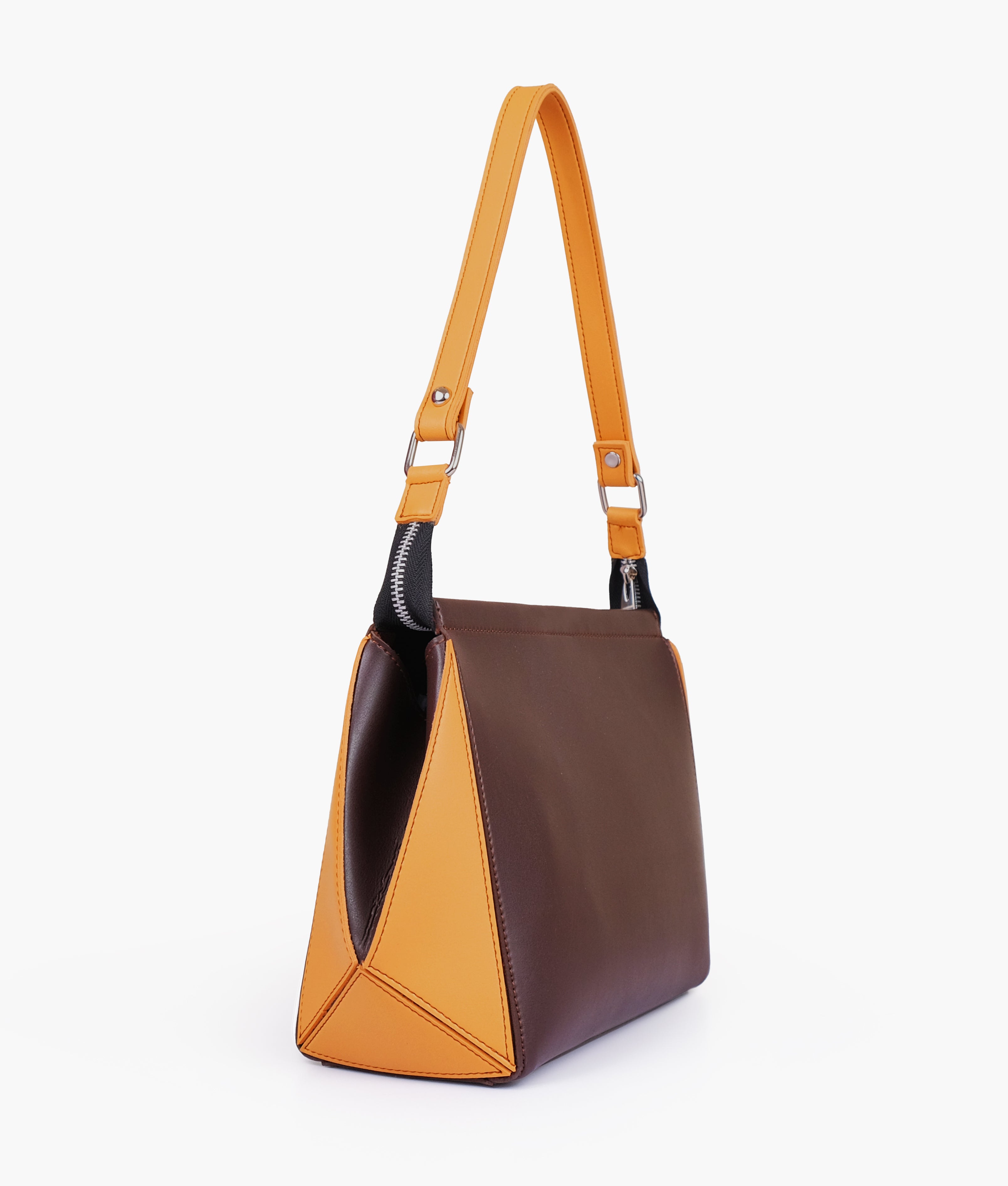 Dark brown and mustard trio twist handbag