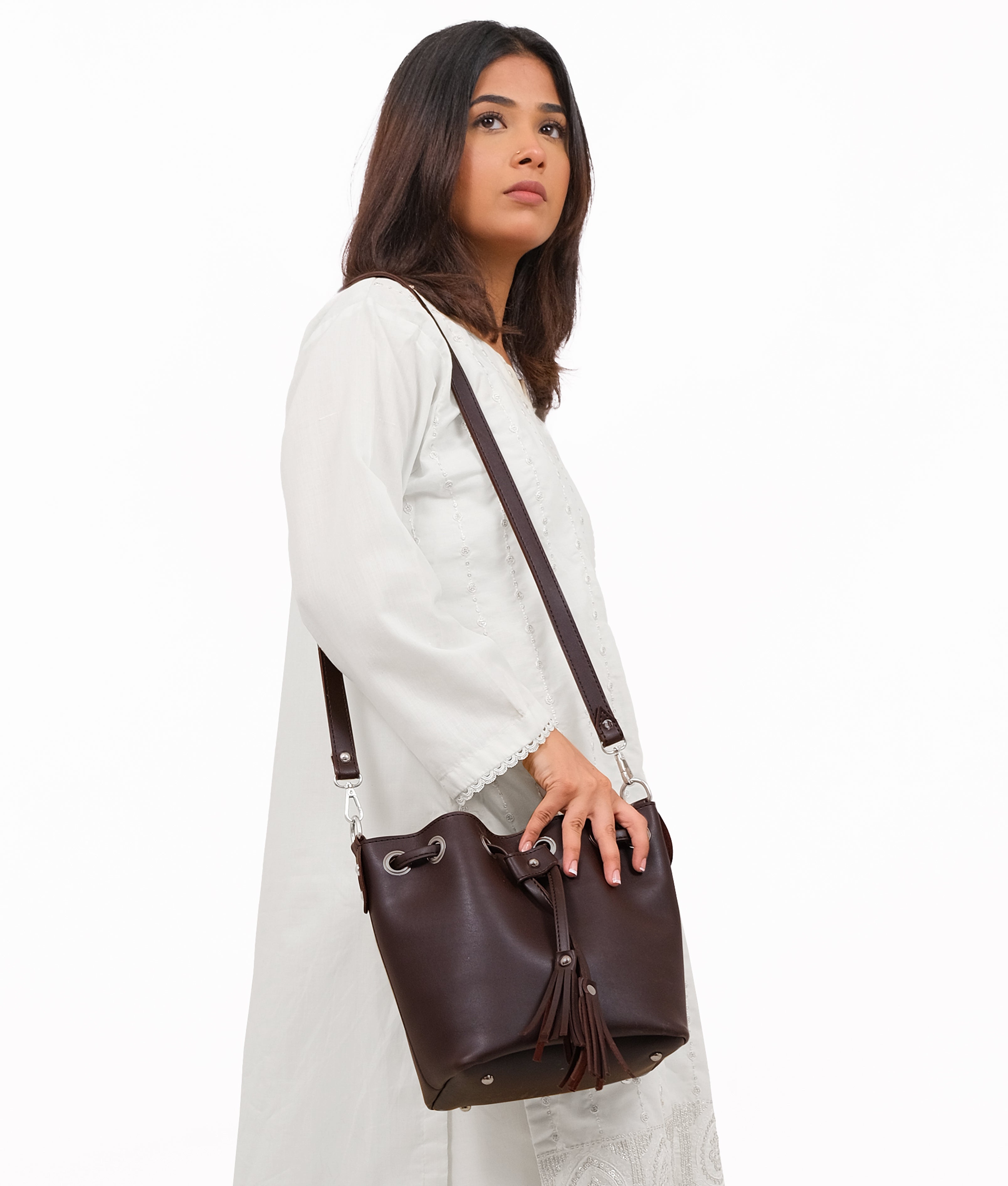 Dark brown bucket bag