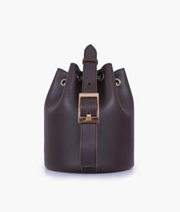 Dark brown loop handle bucket bag