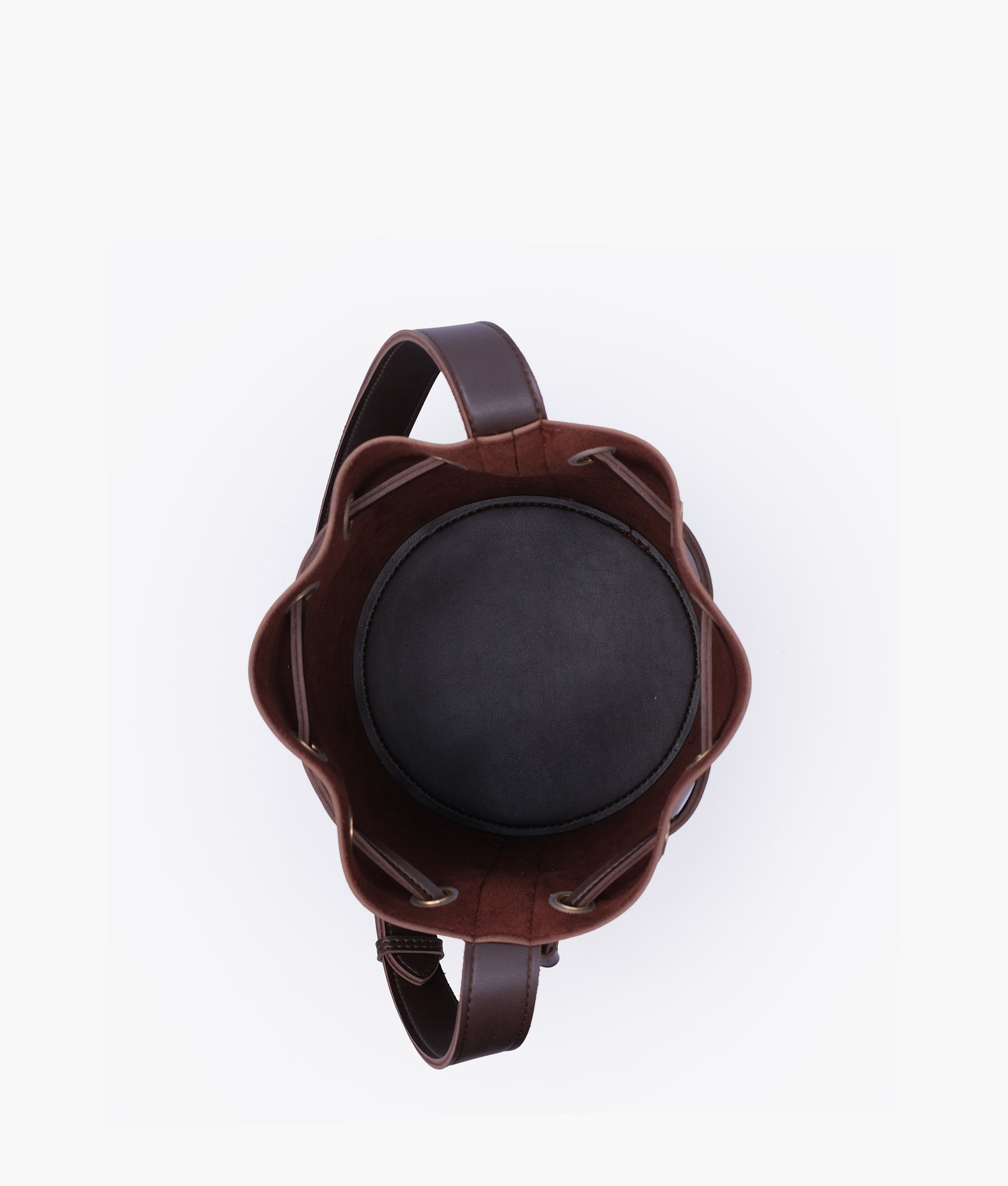 Dark brown loop handle bucket bag
