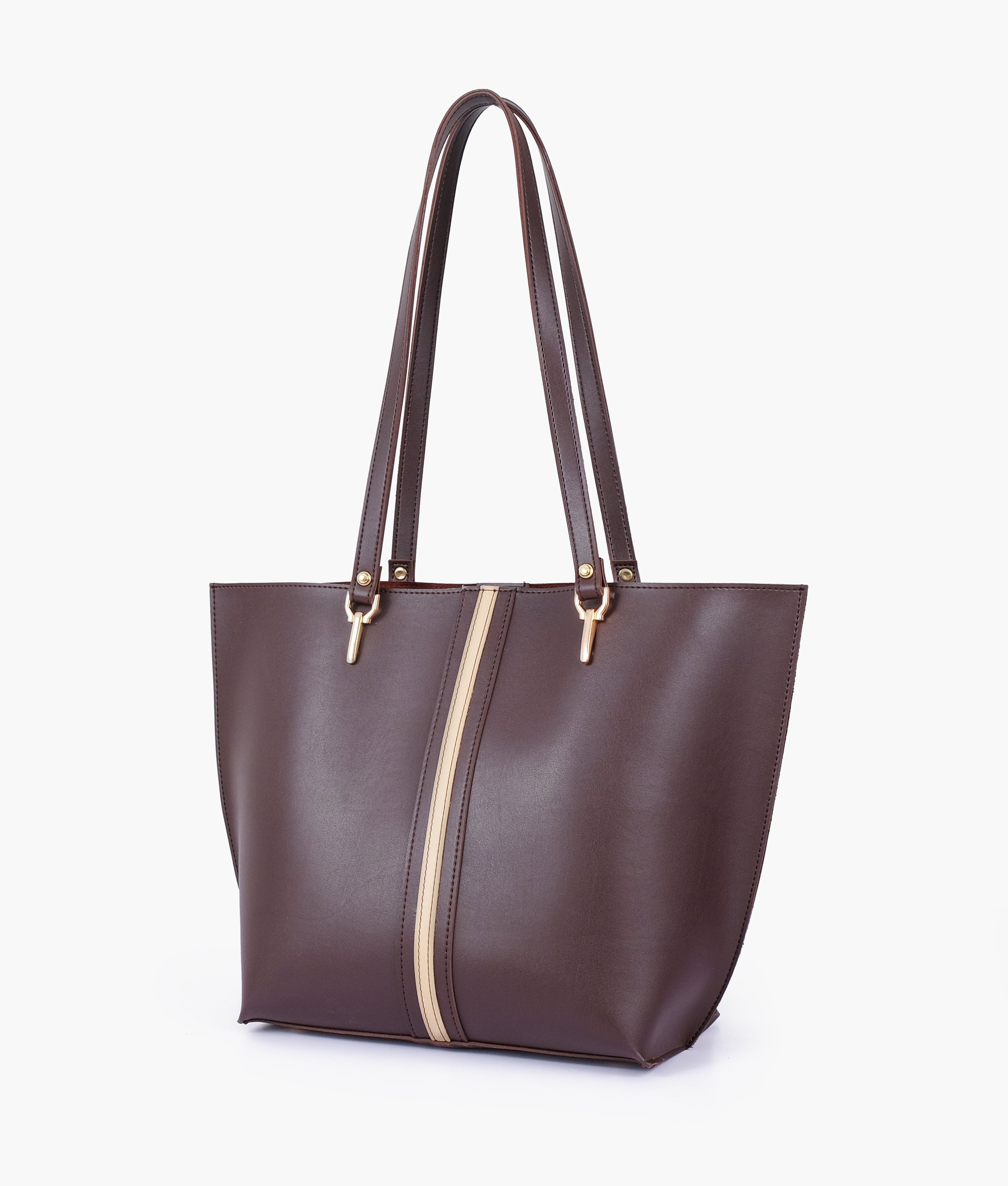 Dark brown centre-stripe tote bag