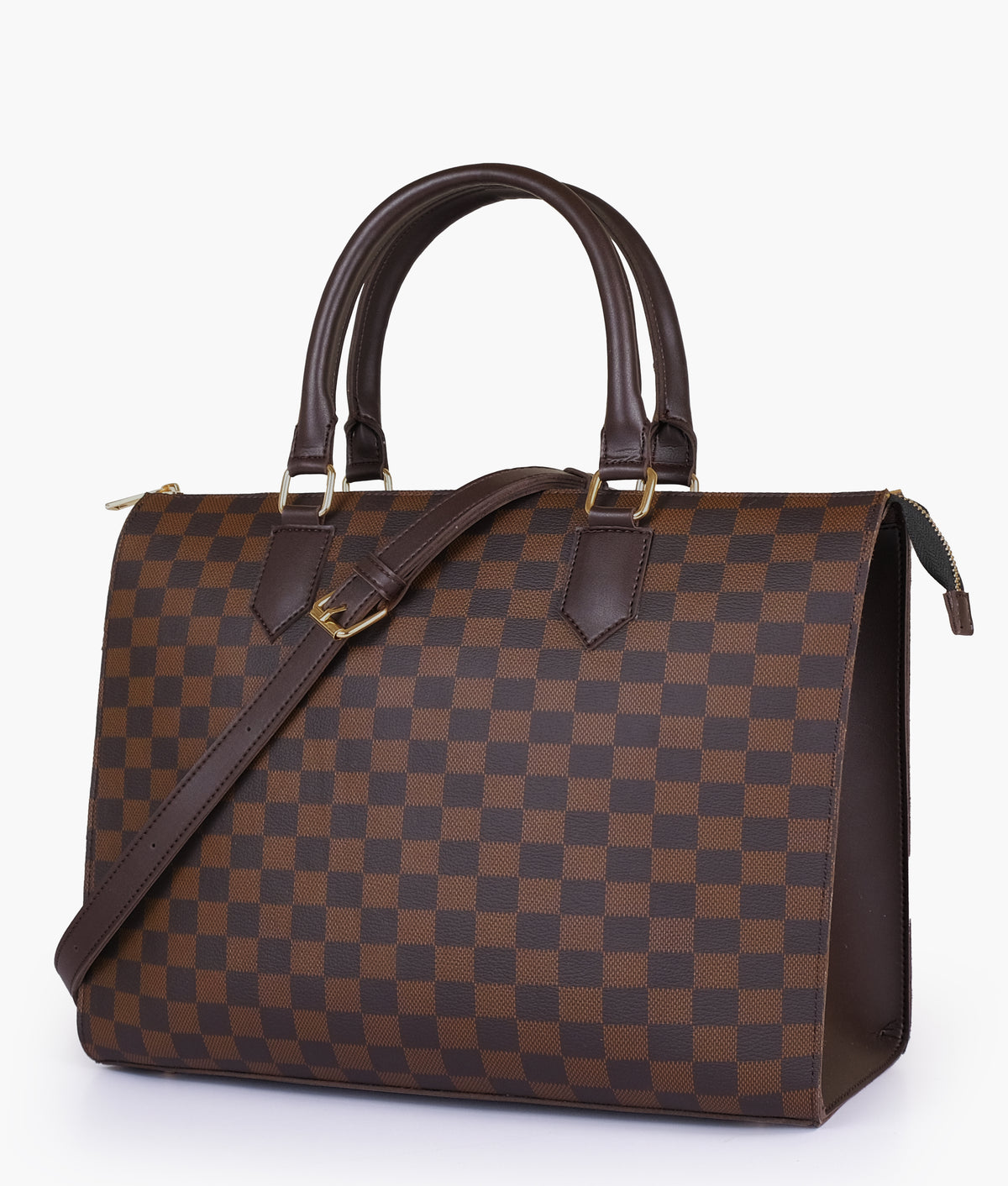 Dark brown checkered everywear handbag