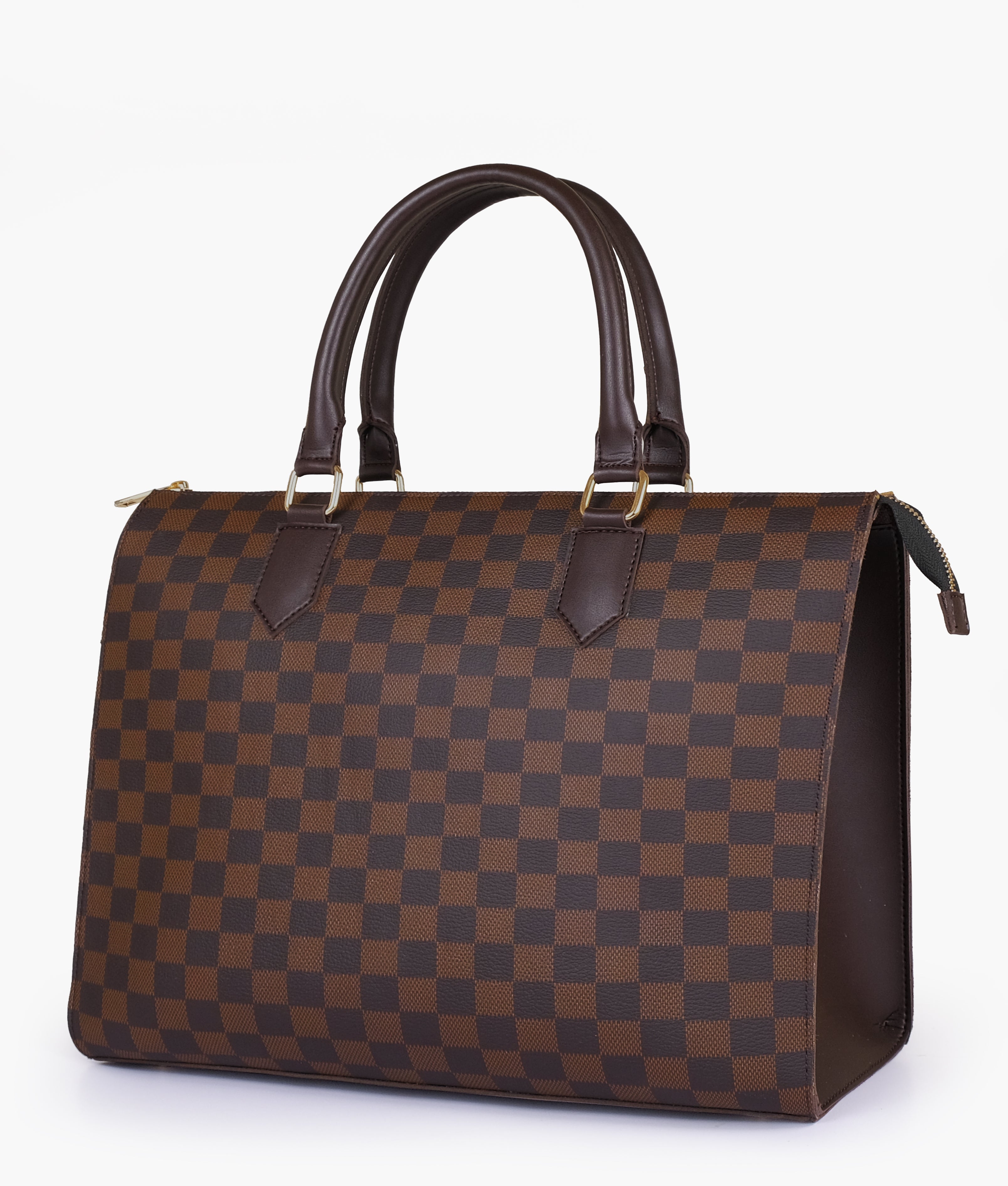 Dark brown checkered everywear handbag