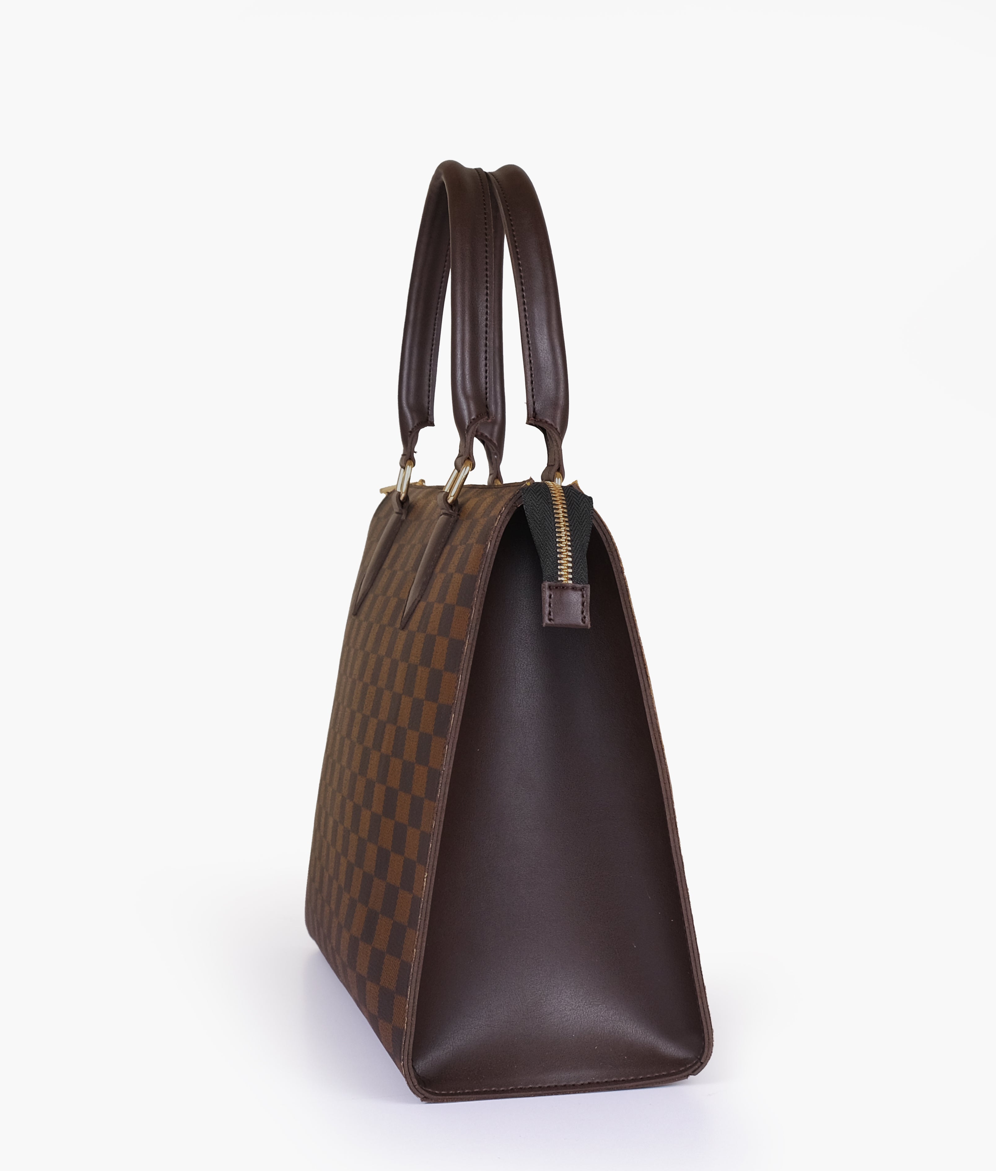 Dark brown checkered everywear handbag