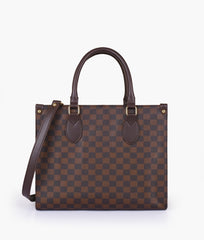 Dark brown checkered on-the-go handbag