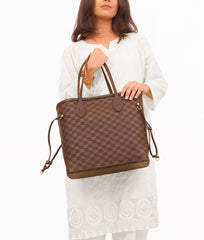 Dark brown checkered neverfull tote bag