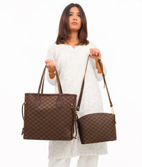 Dark brown checkered neverfull two piece set