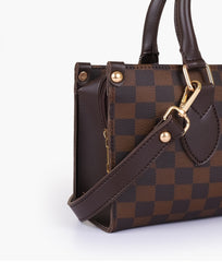 Dark brown checkered on-the-go mini bag