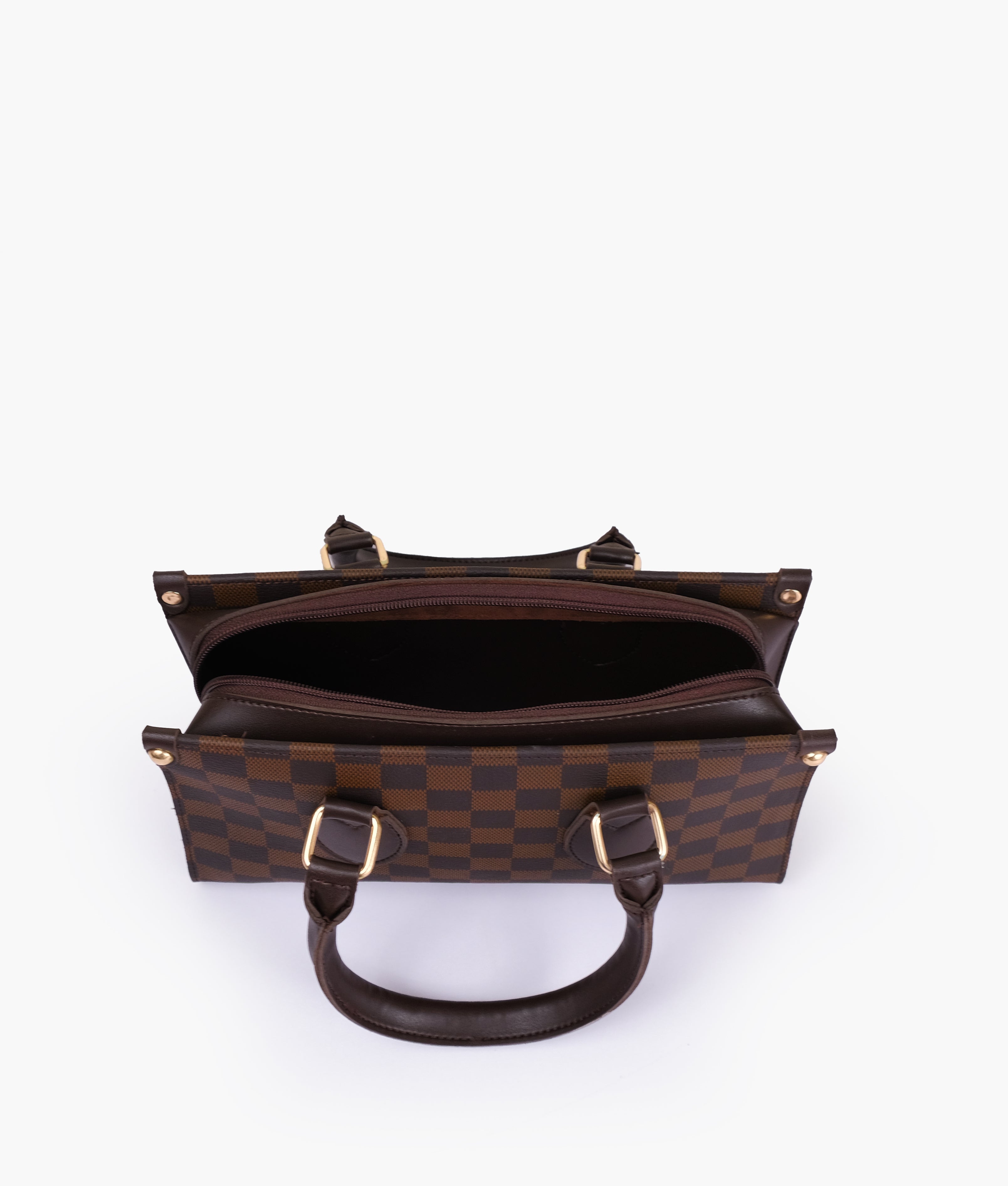 Dark brown checkered on-the-go mini bag