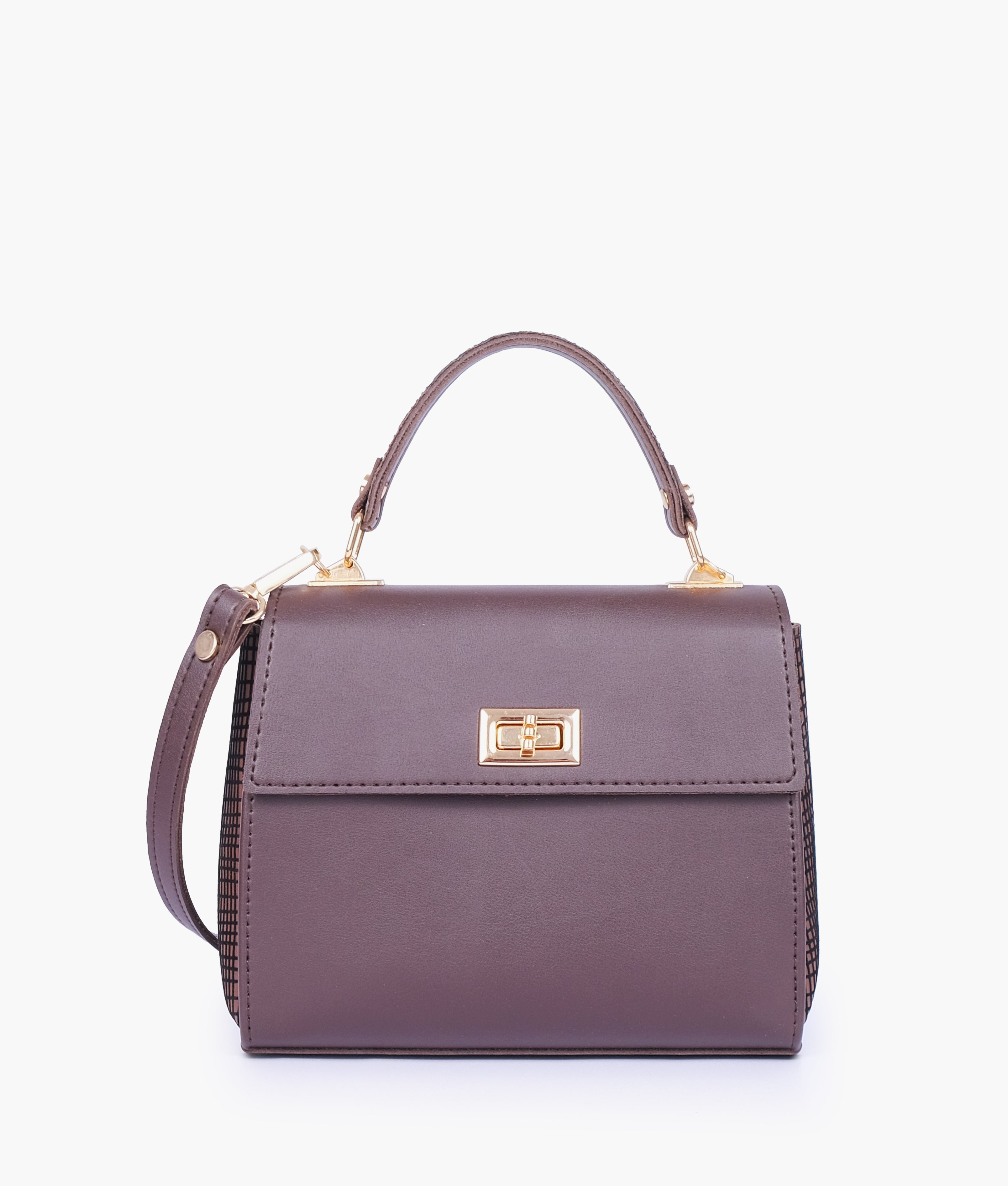 Dark brown criss-cross top-handle bag