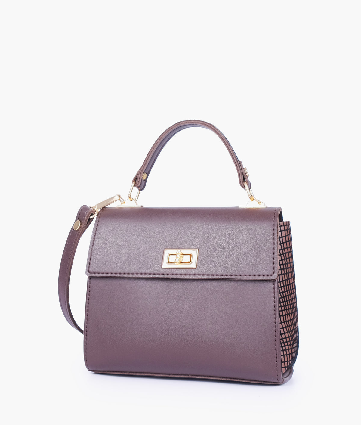 Dark brown criss-cross top-handle bag