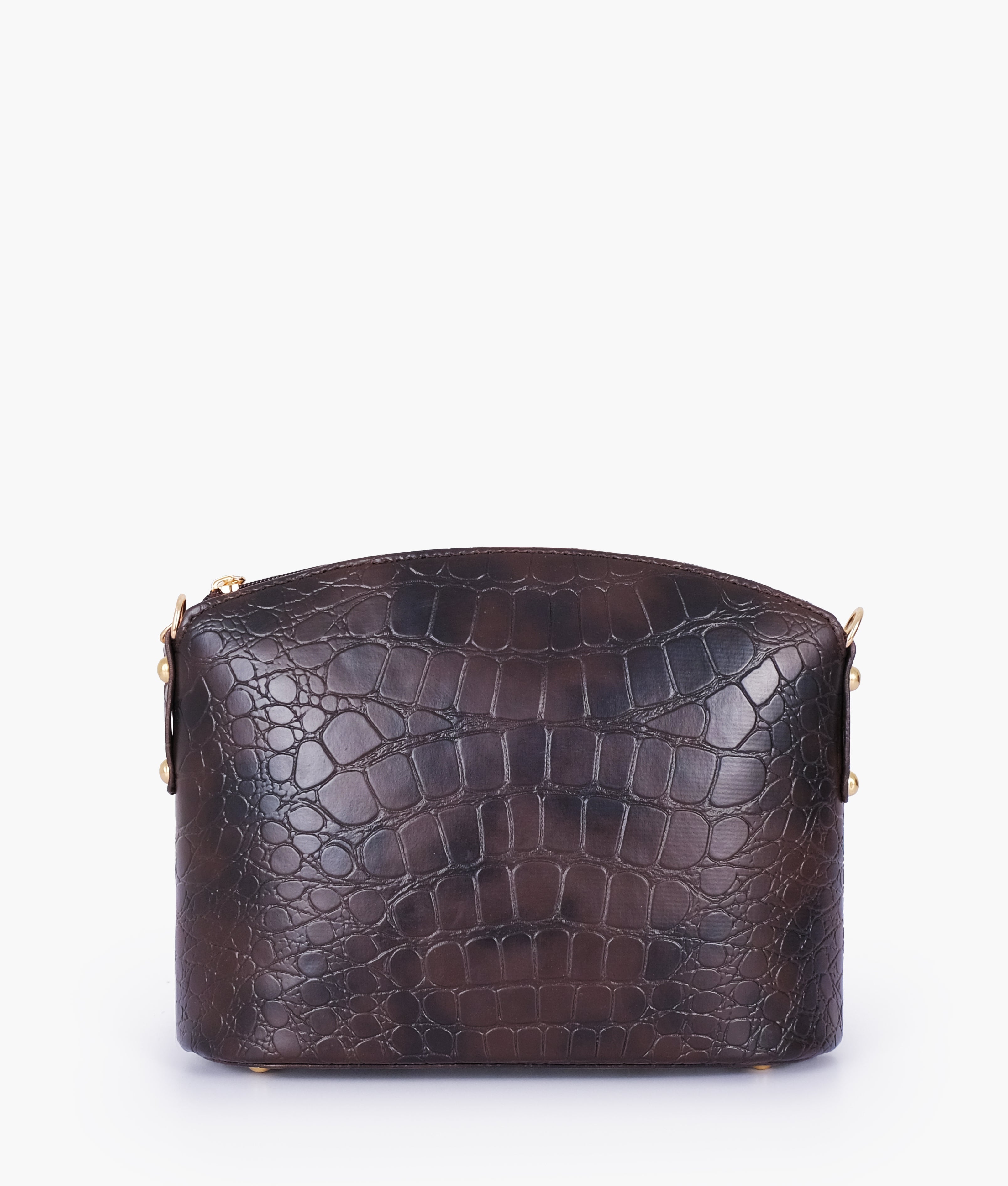 Dark brown crocodile with chain strap cross-body bag