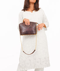 Dark brown crocodile with chain strap cross-body bag