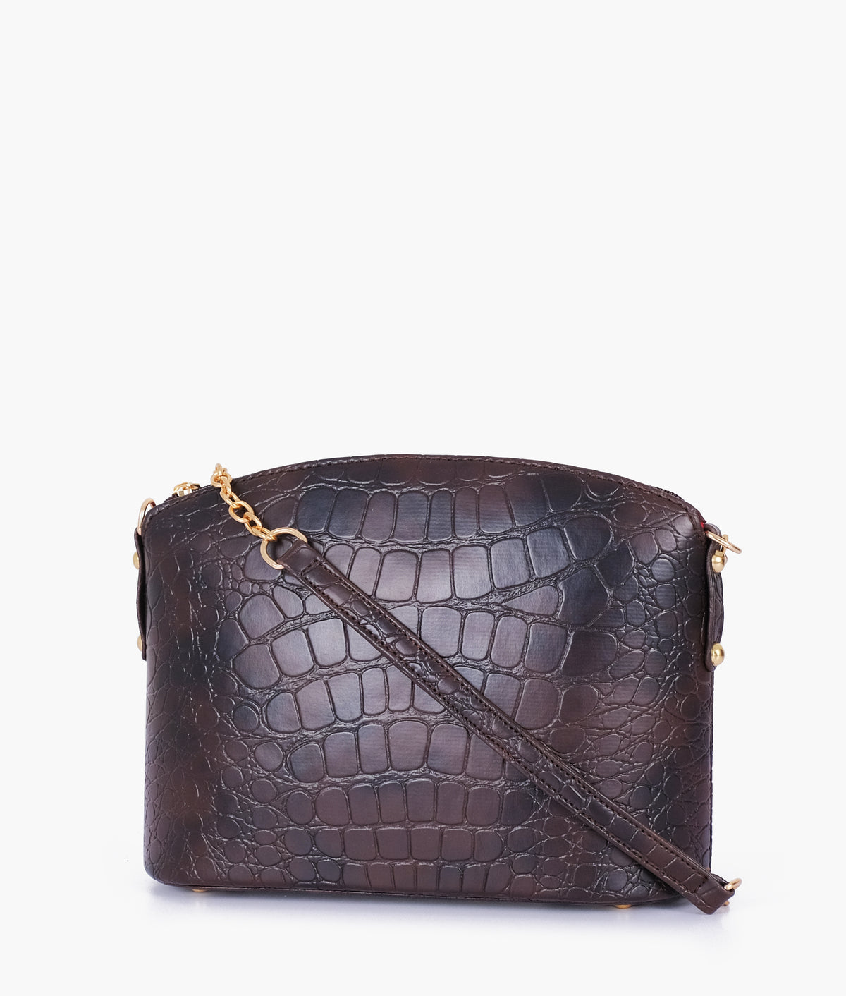 Dark brown crocodile with chain strap cross-body bag