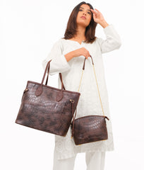 Dark brown crocodile neverfull two piece set