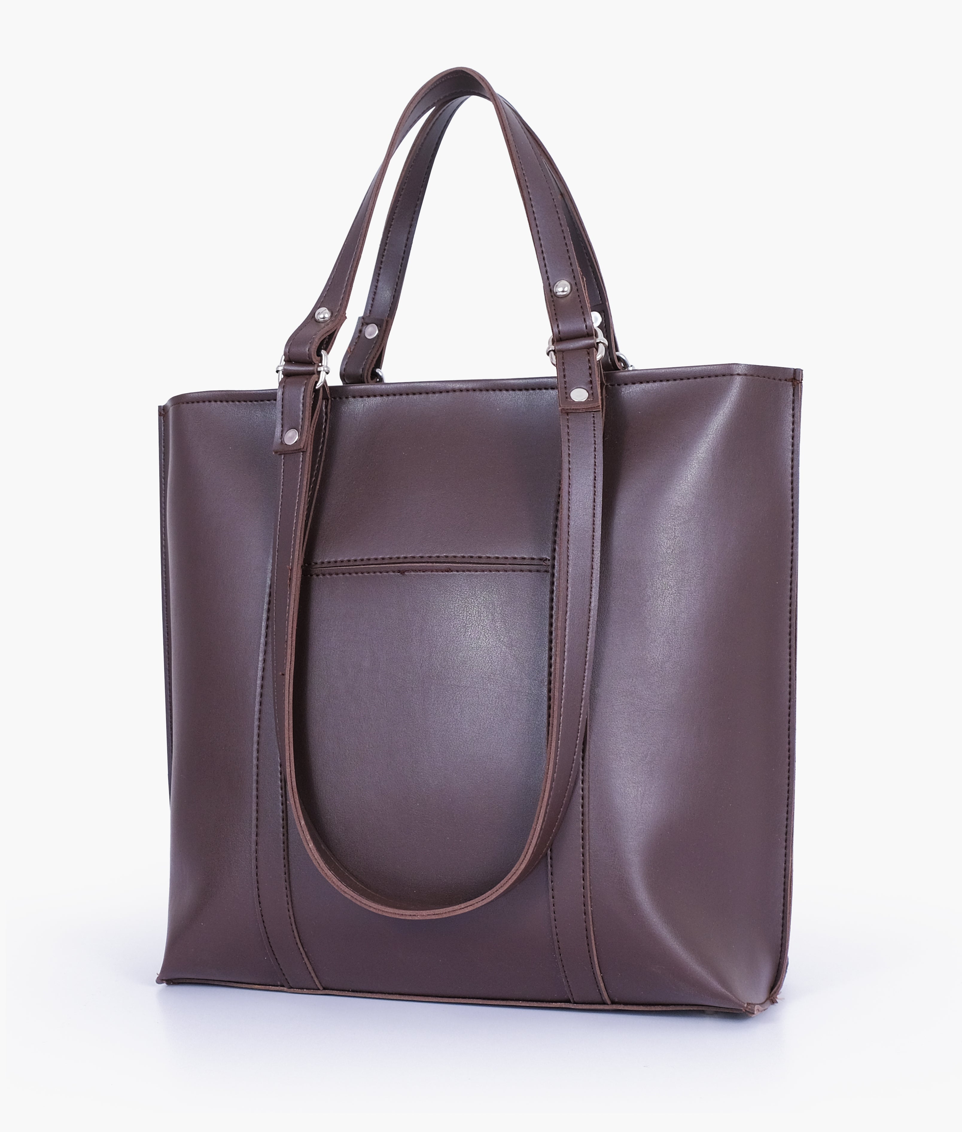 Dark brown double-handle tote bag - quarter