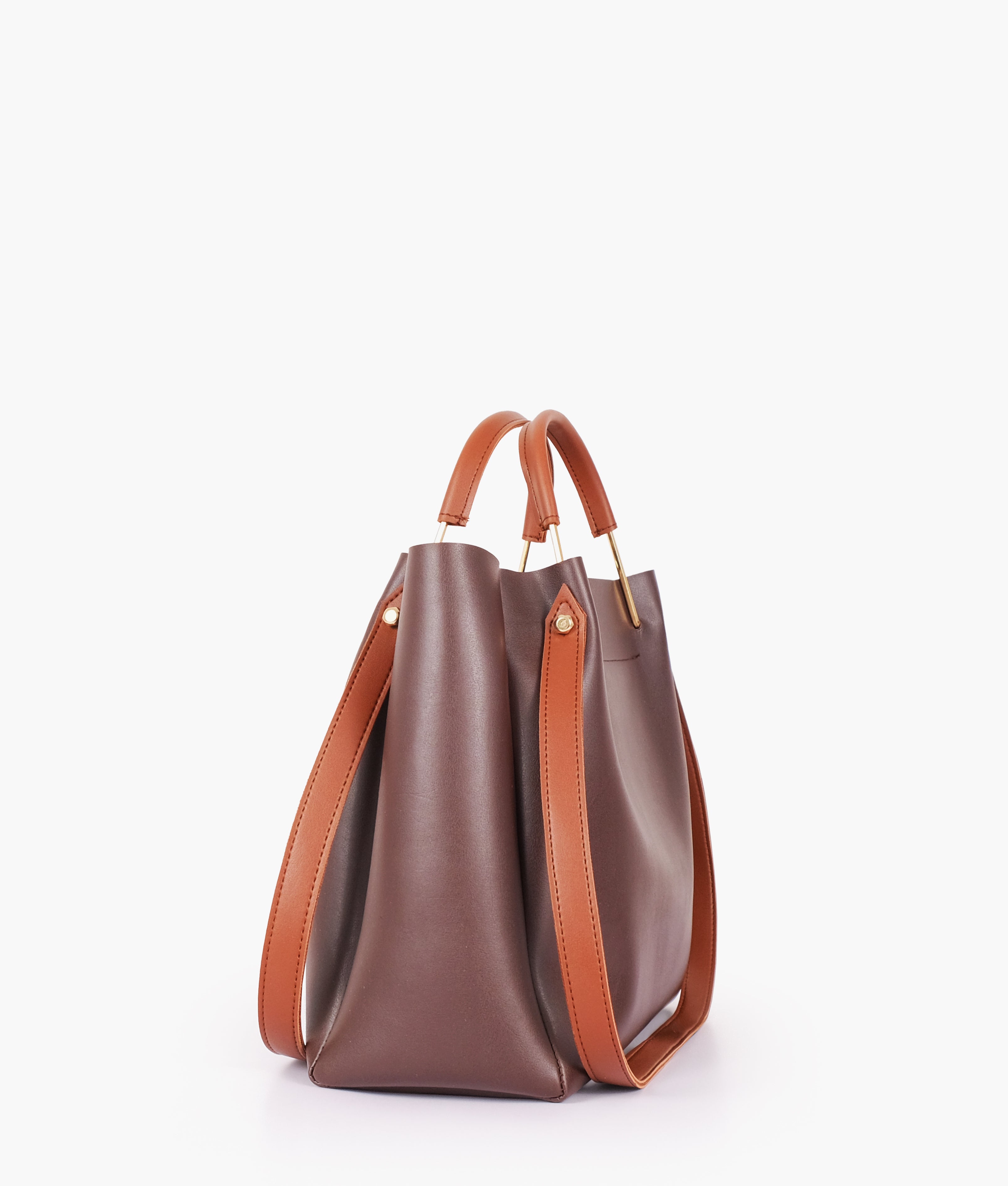 Dark brown metal handle tote bag