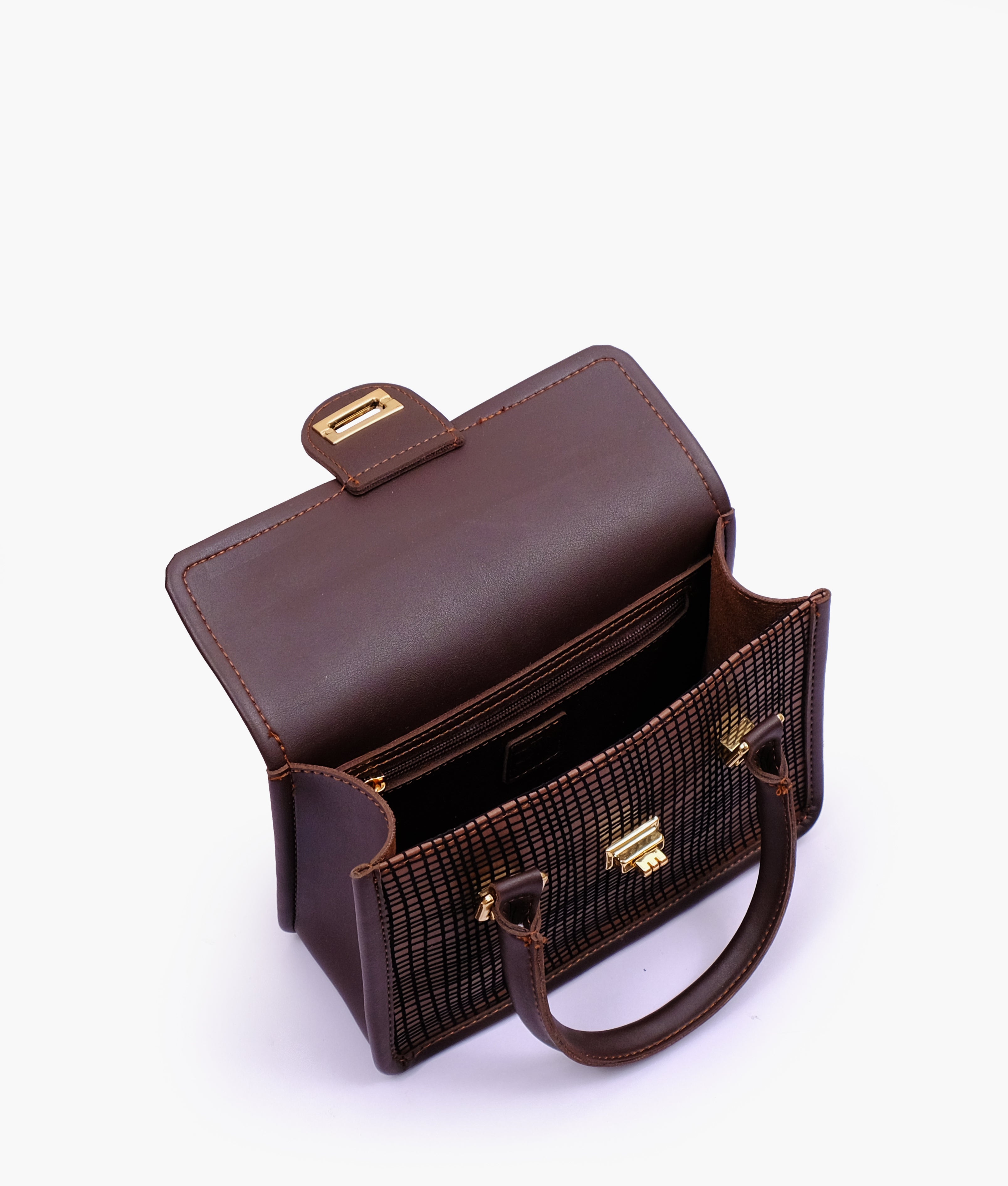 Dark brown patterned cross-body with flap