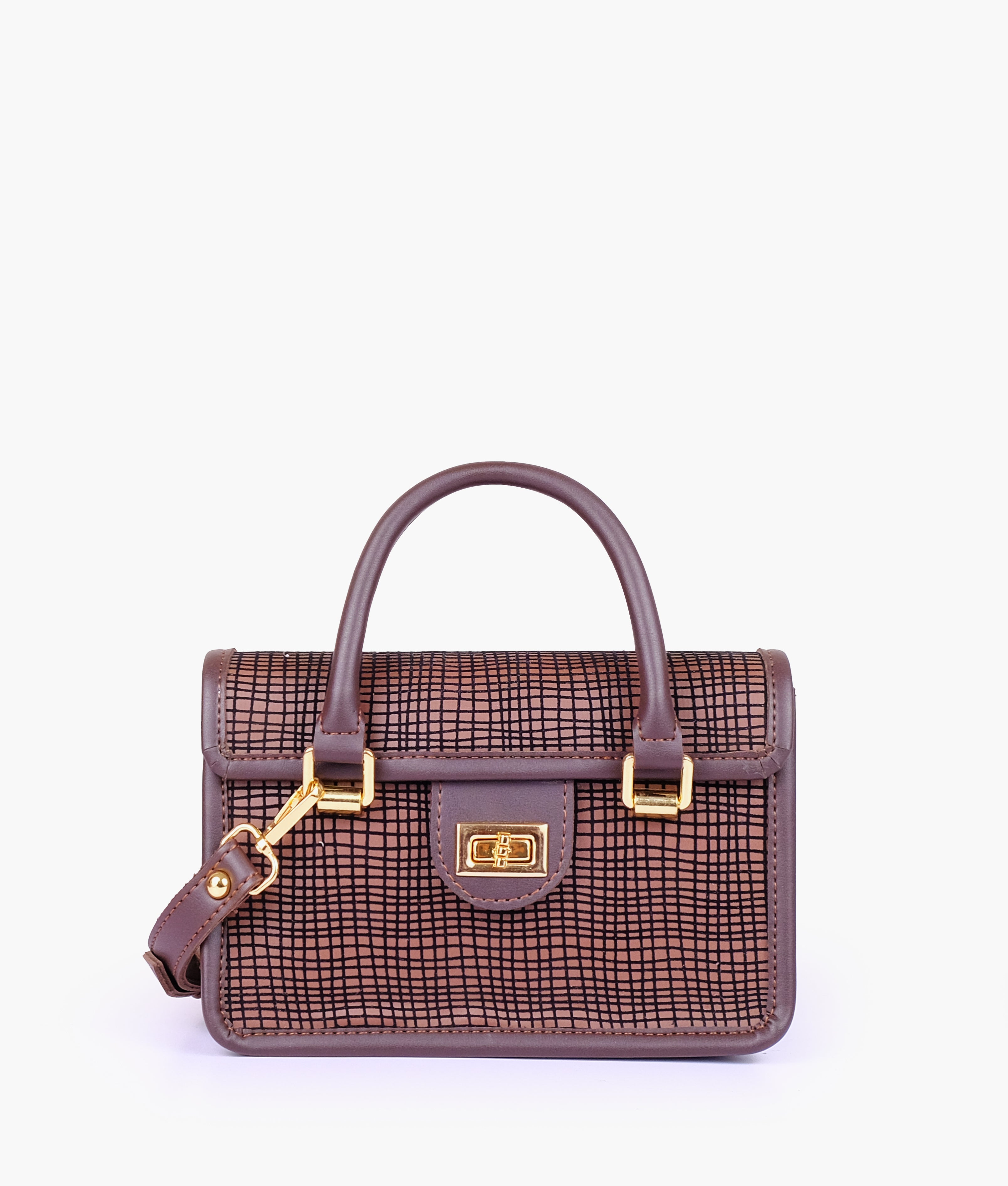 Dark brown patterned cross-body with flap