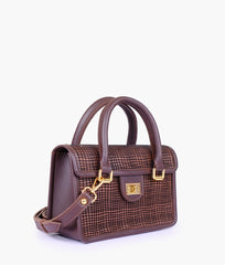 Dark brown patterned cross-body with flap