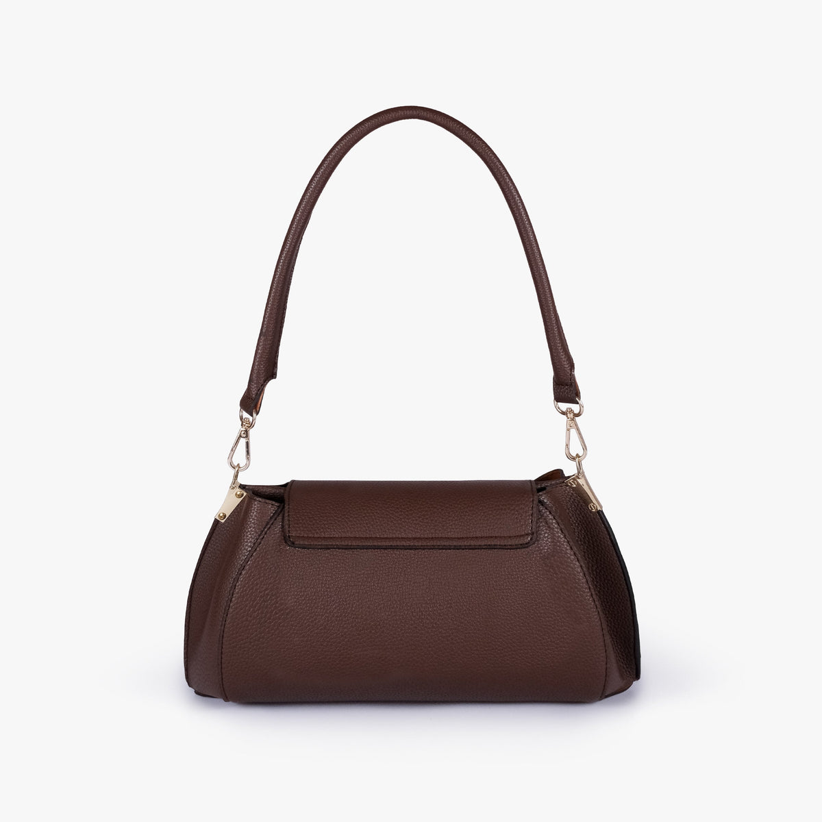 Back view of Dark brown pebble baguette bag with exterior slip pocket