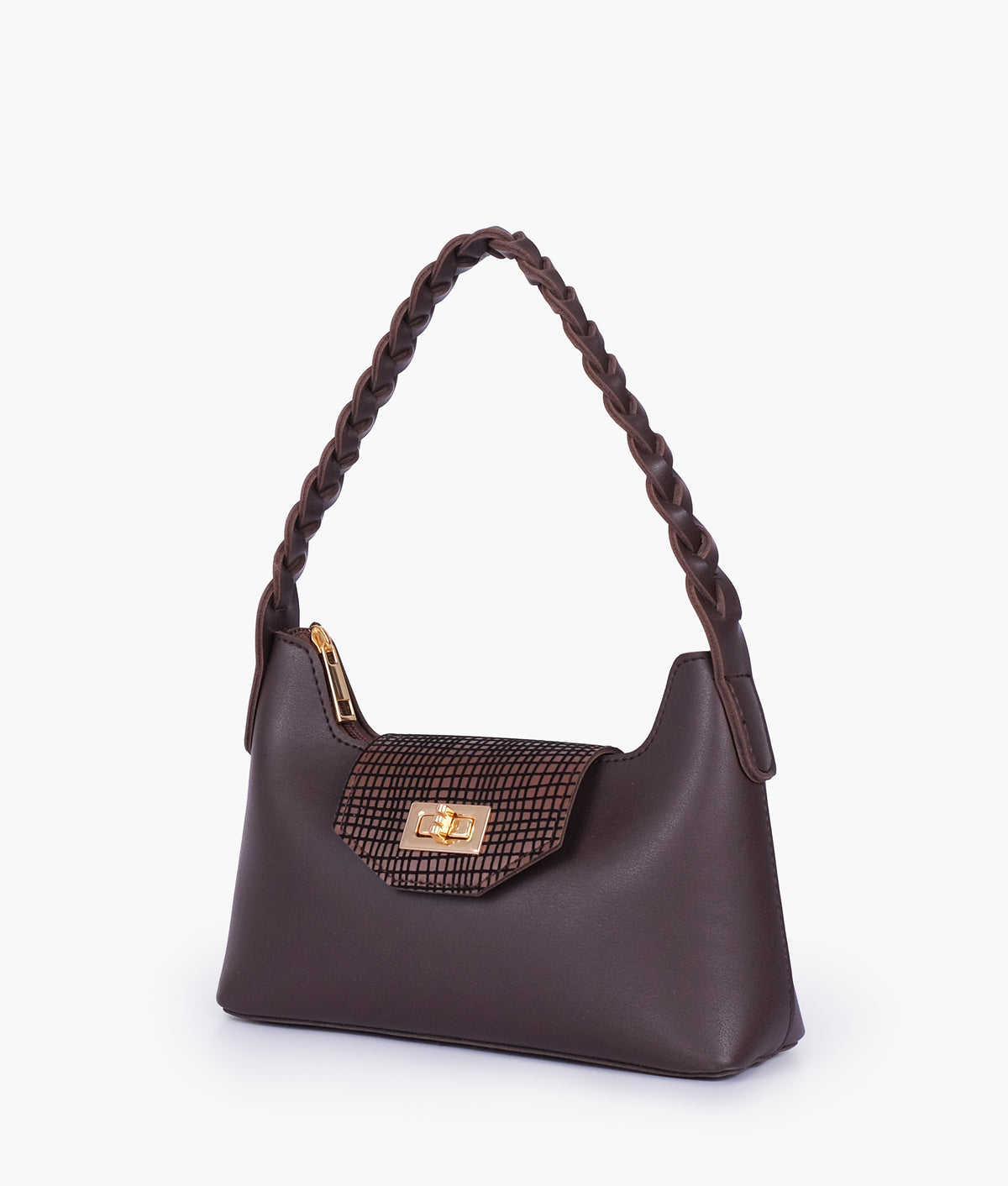 Dark brown purse with braided strap