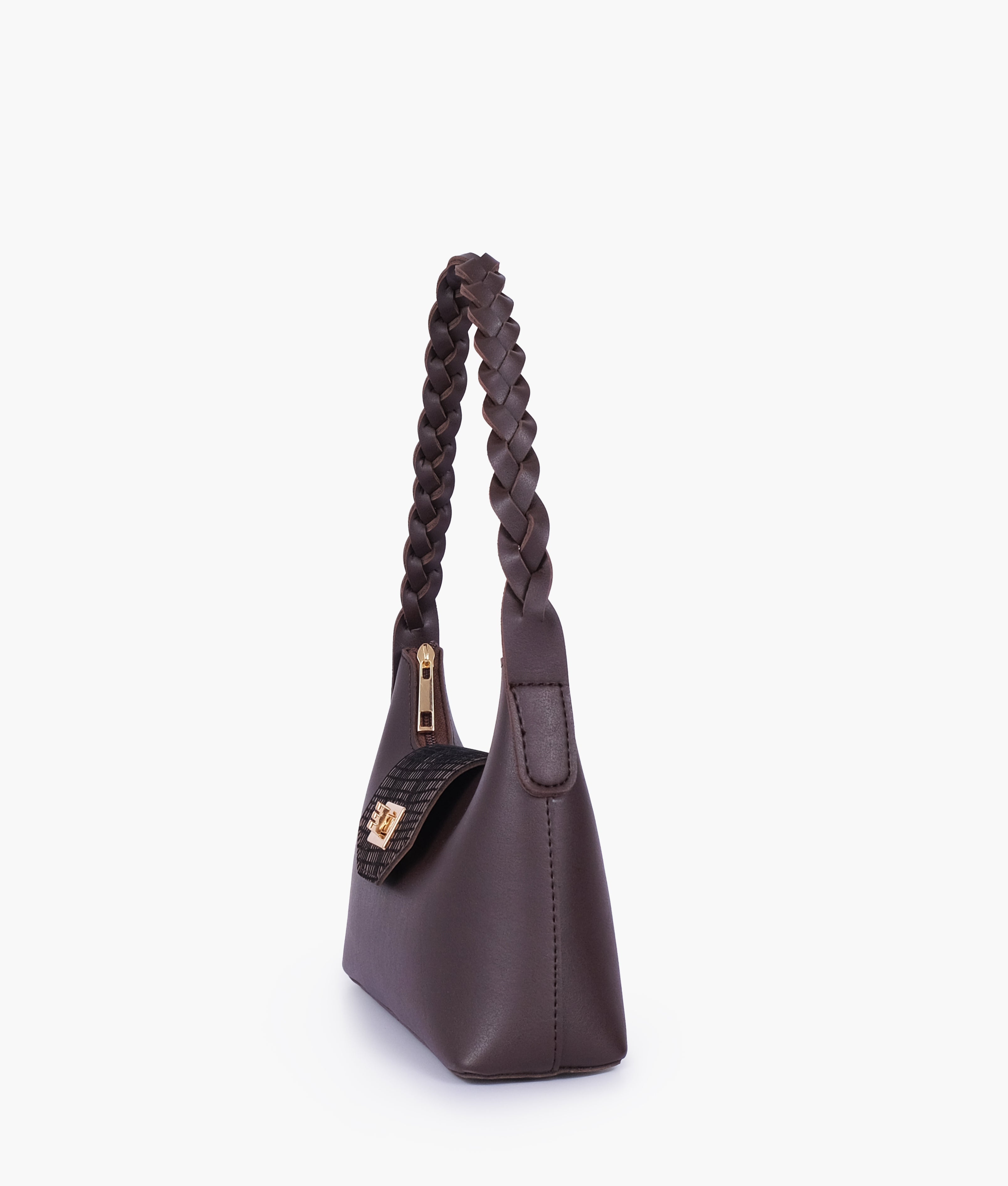 Dark brown purse with braided strap