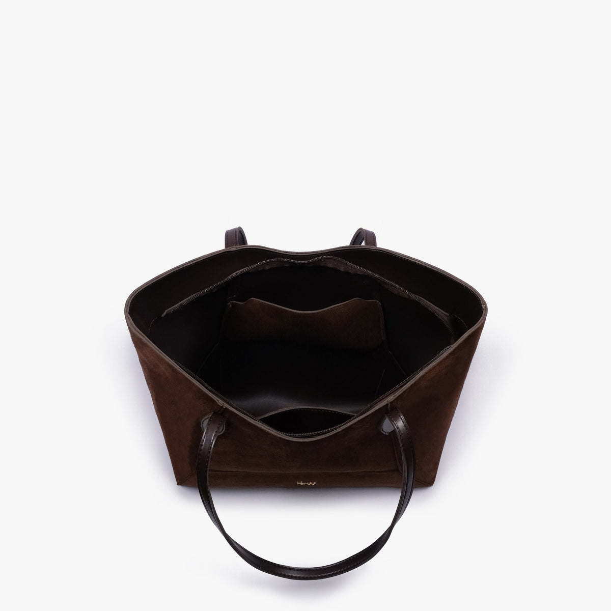 Interior view of Dark brown suede Arc tote bag