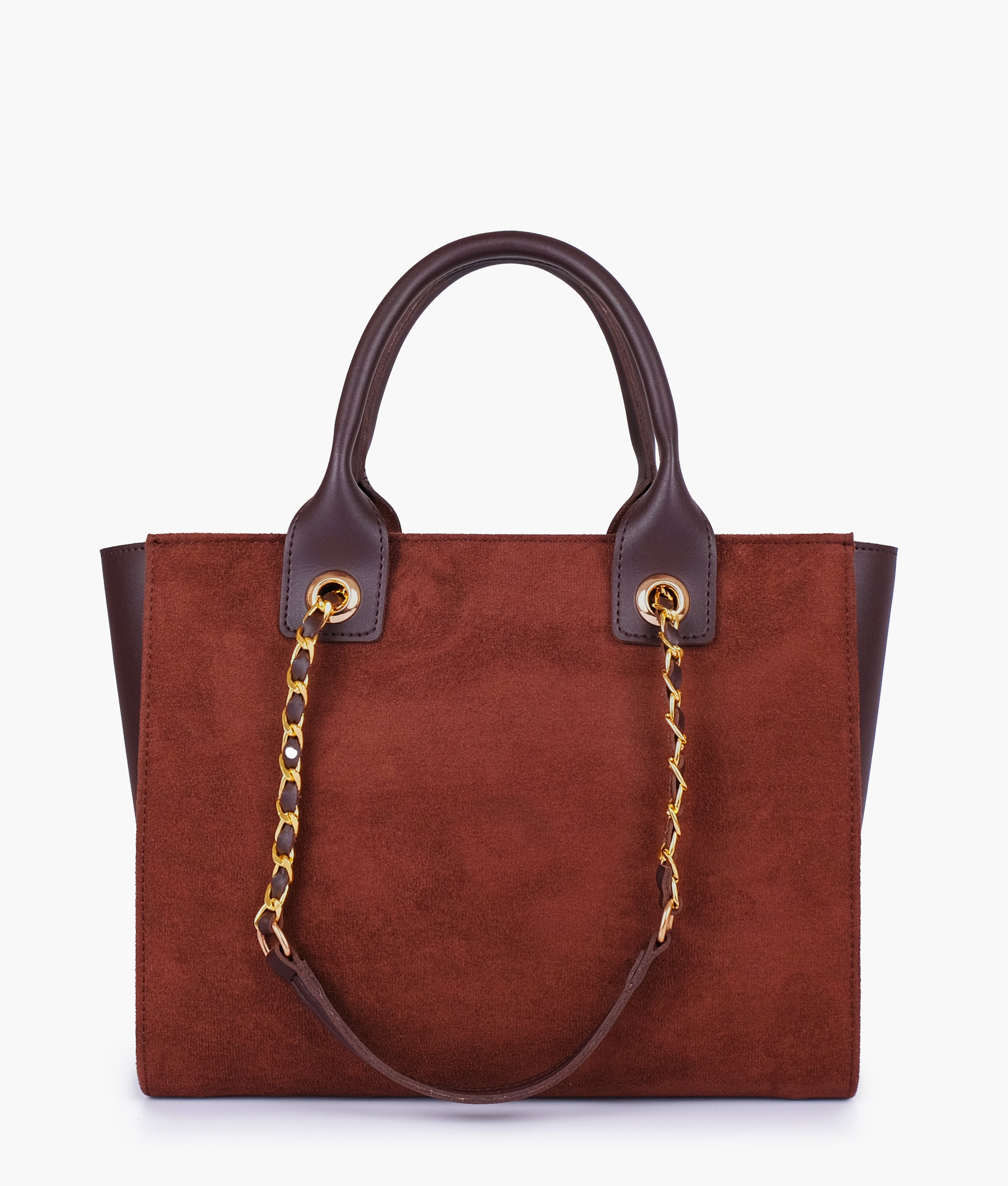 Dark brown suede chain handle tote