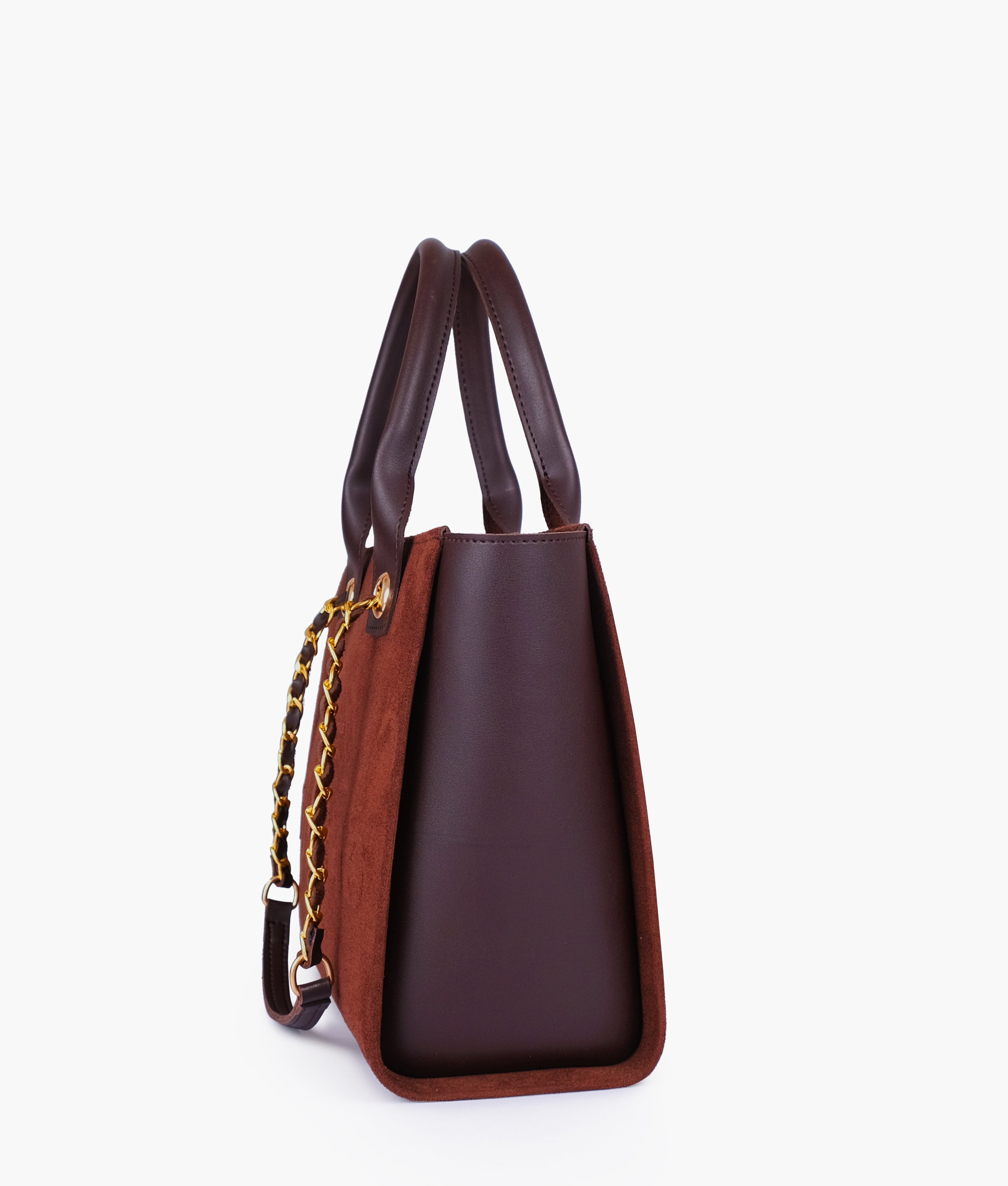 Dark brown suede chain handle tote