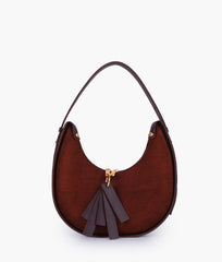 Dark brown suede crescent hobo bag