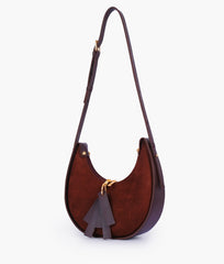 Dark brown suede crescent hobo bag