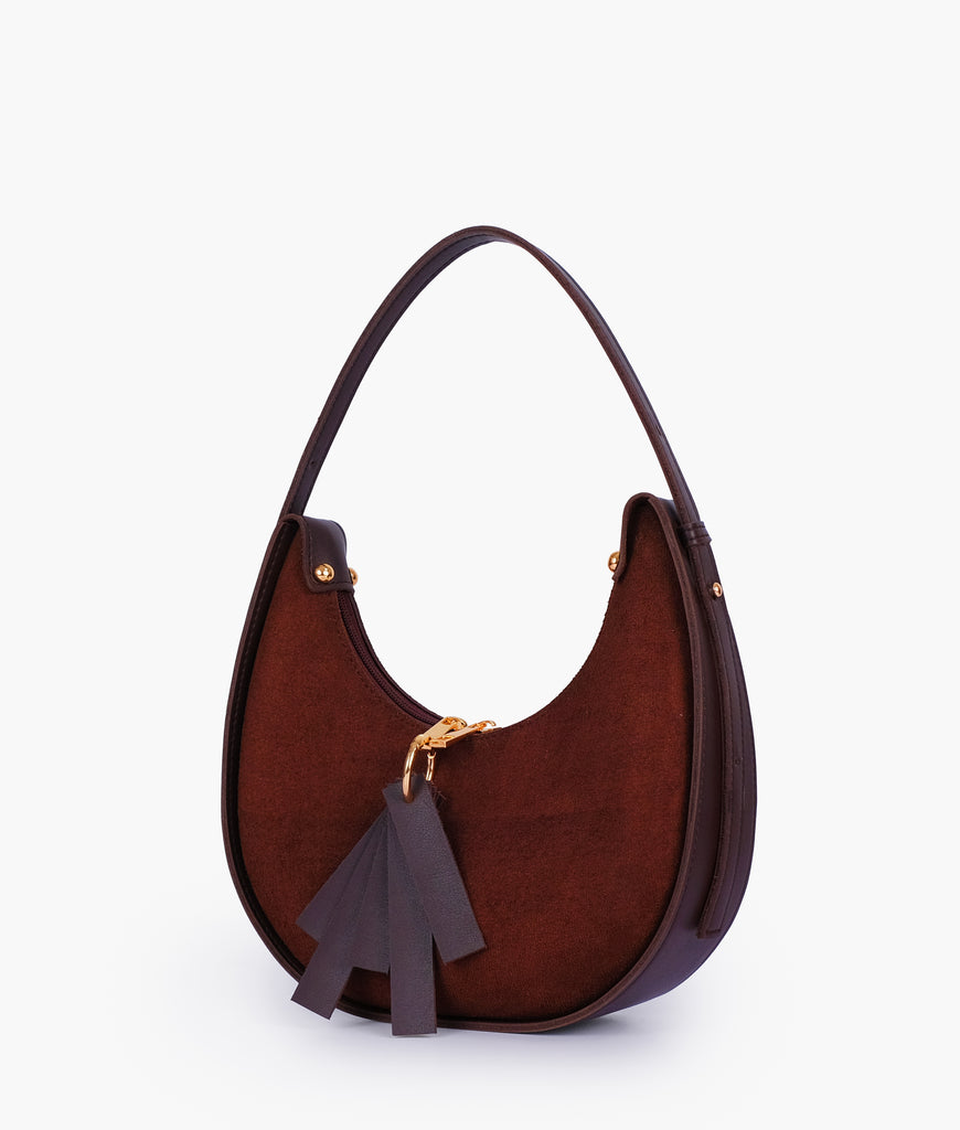 【Raucohouse】Crescent suede hobo bag dark-brown-suede-crescent-hobo