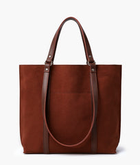 Dark brown suede double-handle tote bag
