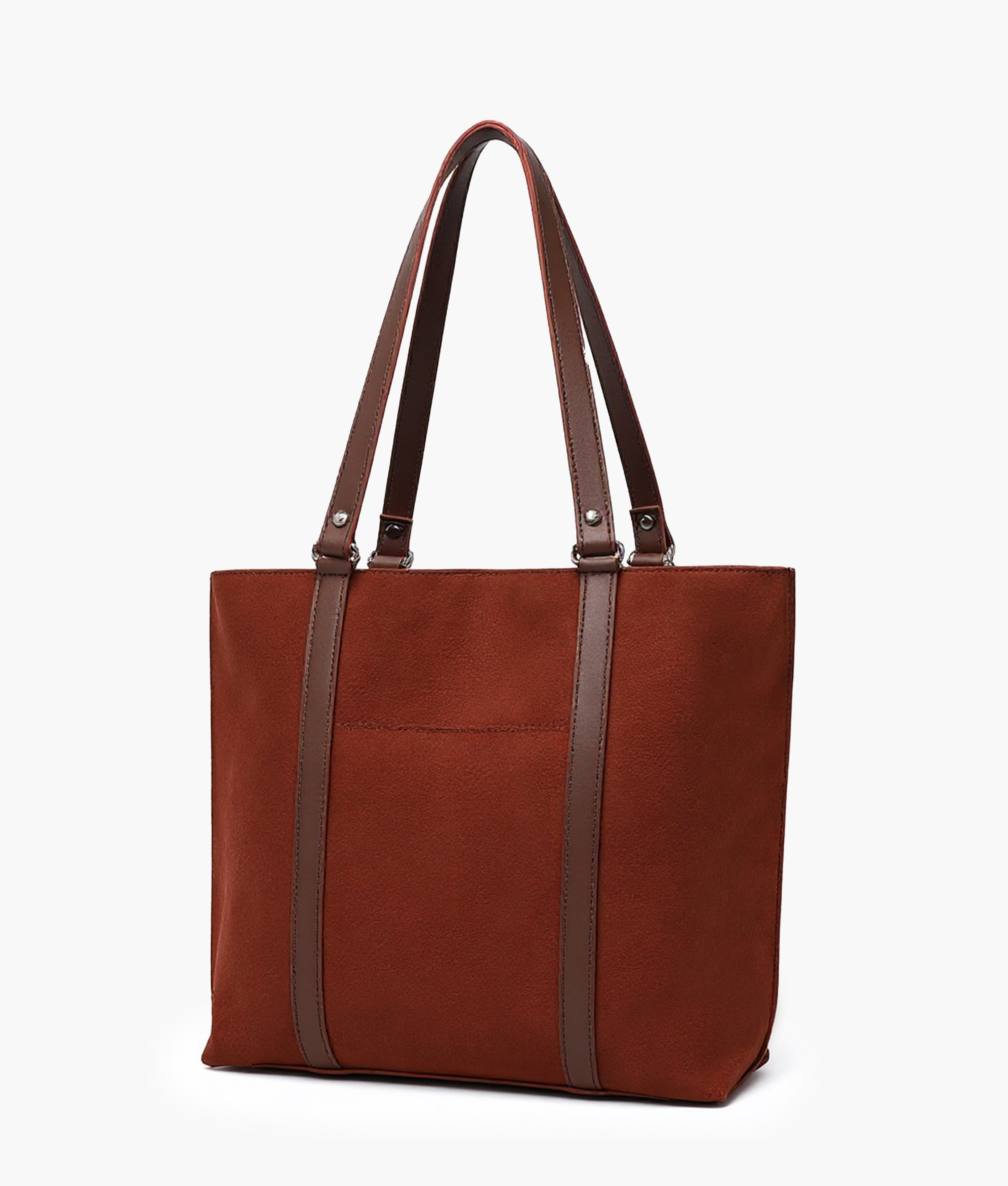 Dark brown suede double-handle tote bag
