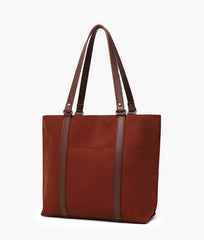 Dark brown suede double-handle tote bag