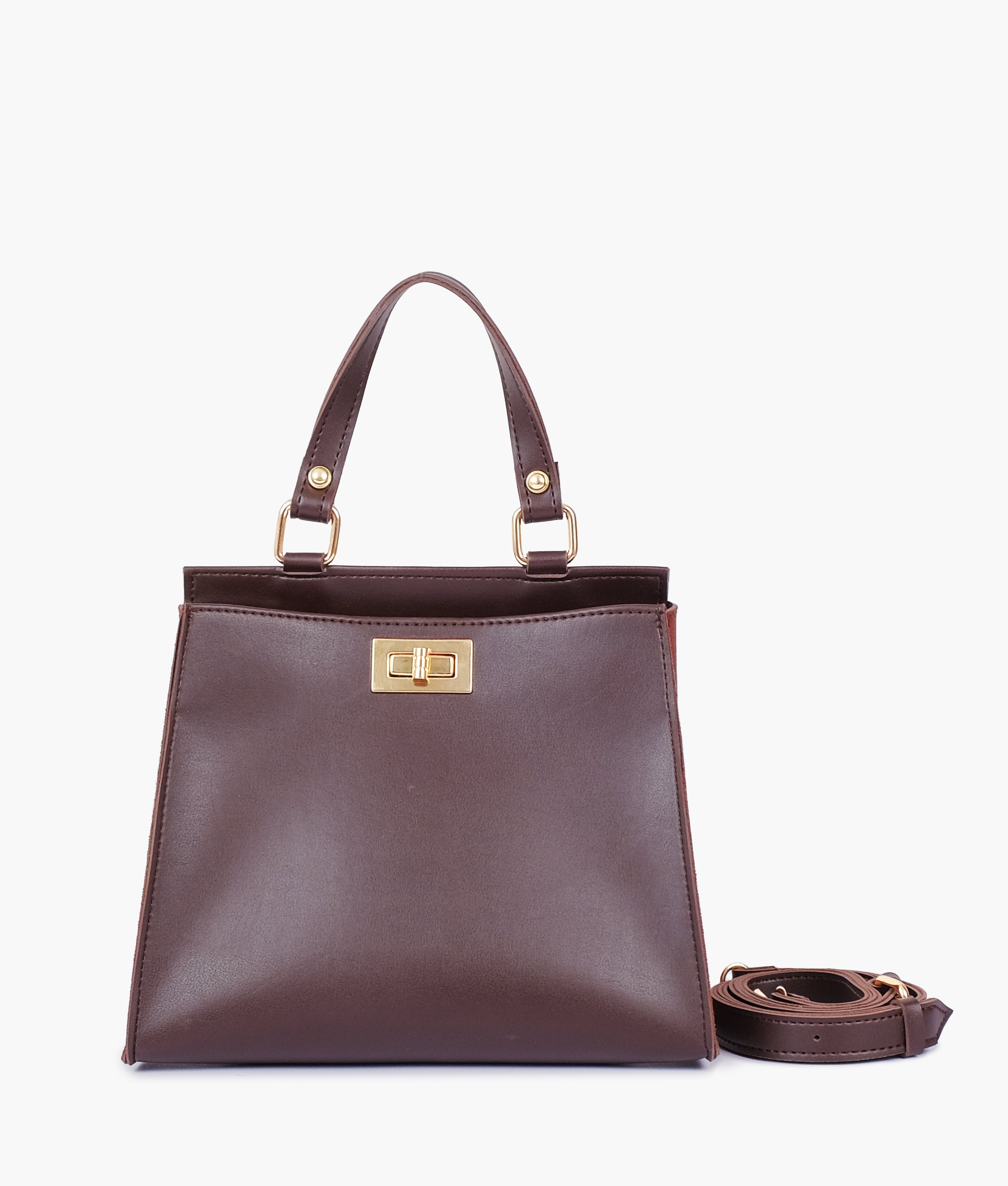 Dark brown suede front lock top-handle mini bag