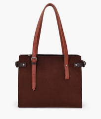 Dark brown suede satchel tote bag