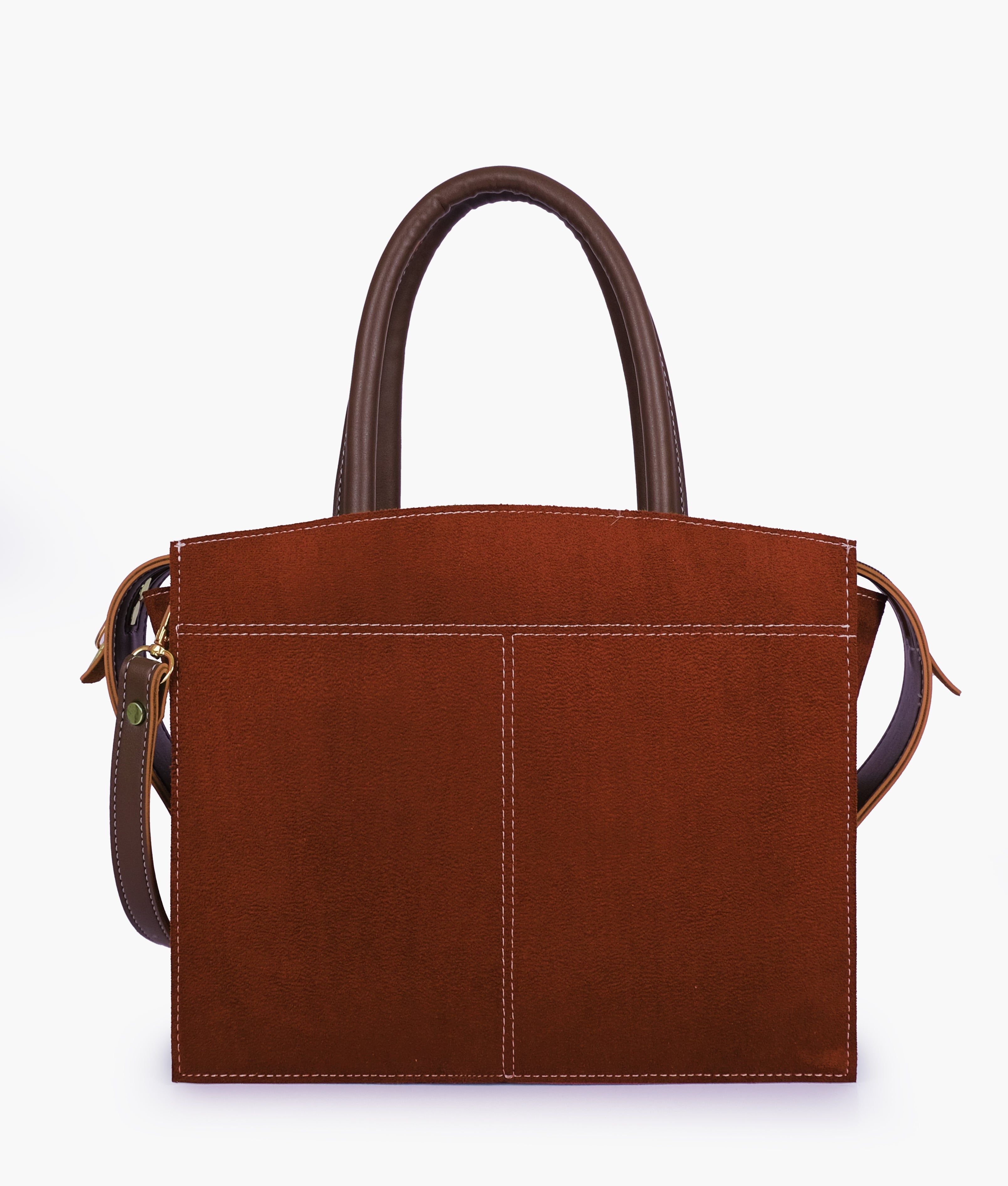 Dark brown suede trapeze top-handle bag