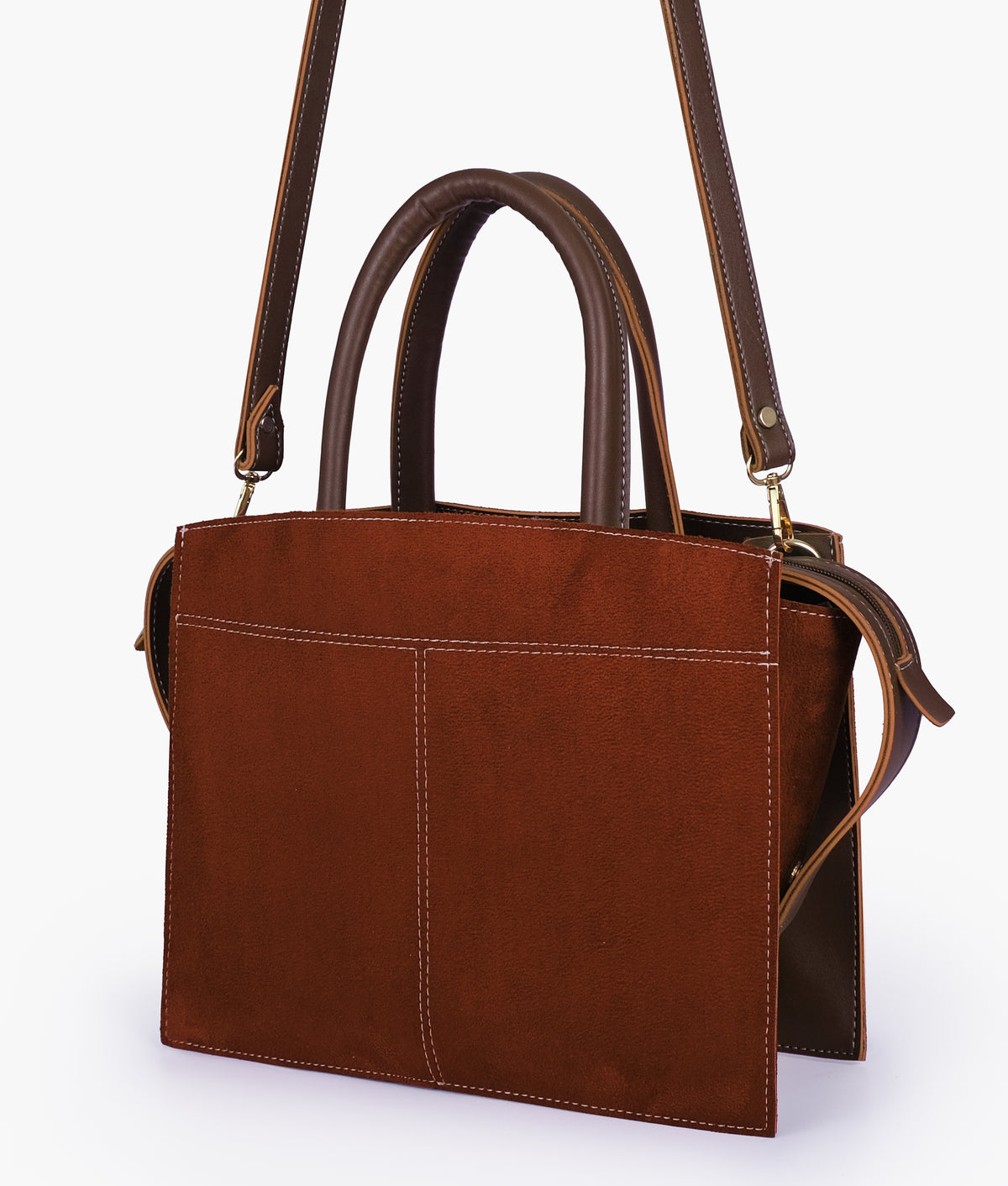 Dark brown suede trapeze top-handle bag