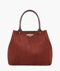 Dark brown suede zipper tote bag