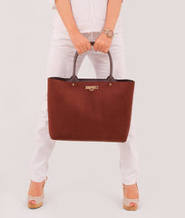 Dark brown suede zipper tote bag